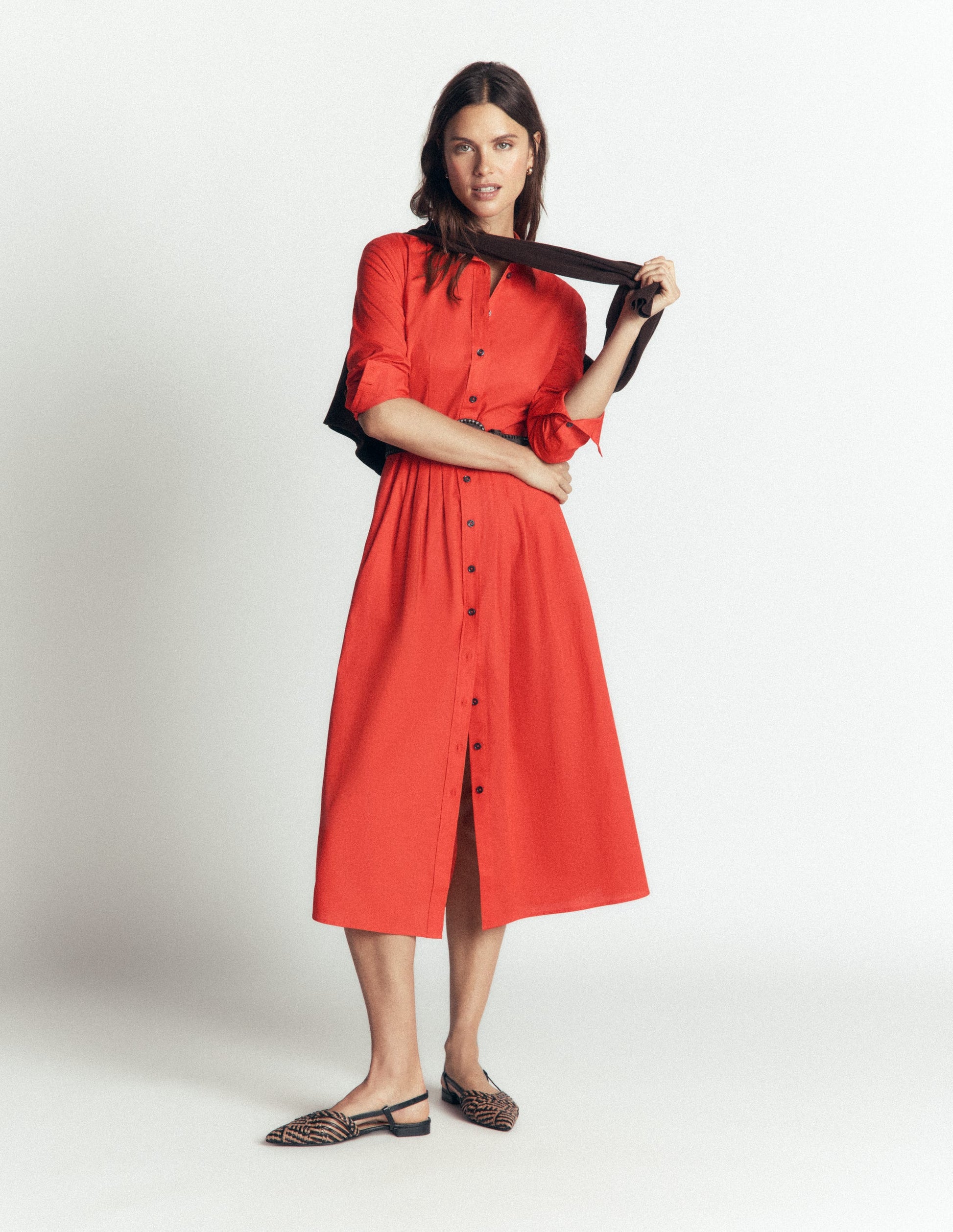 orange cotton midi dress Lace Detail Puff Sleeve Cotton Midi Dress Florere