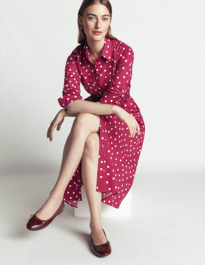 Alexa Cotton Midi Shirt Dress-Ruby Red, Boden Spot