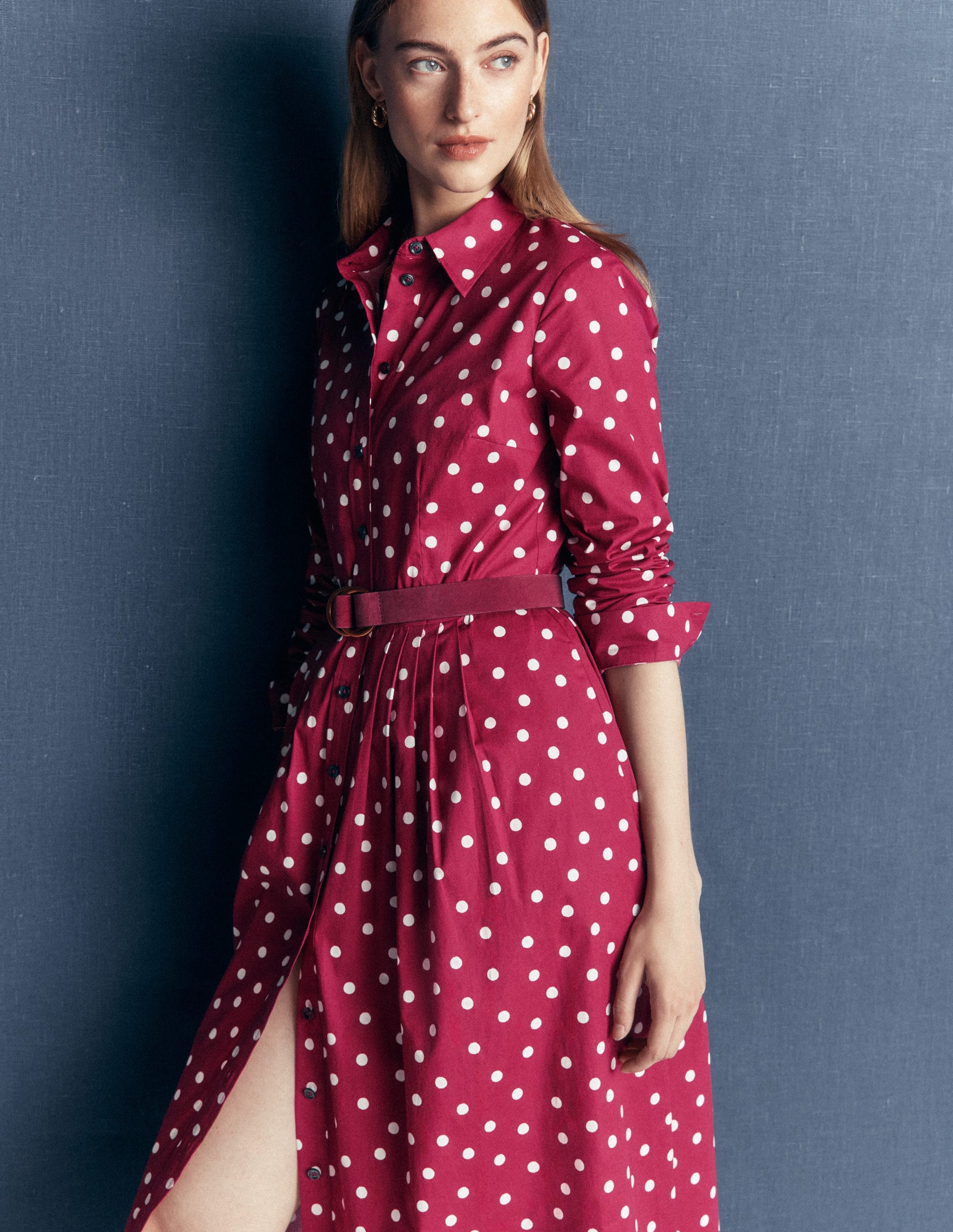 Alexa Cotton Midi Shirt Dress - Ruby Red, Boden Spot