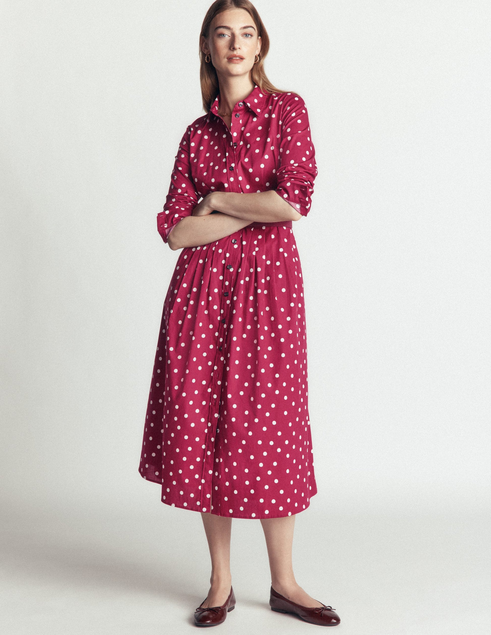 Alexa Cotton Midi Shirt Dress-Ruby Red, Boden Spot-6