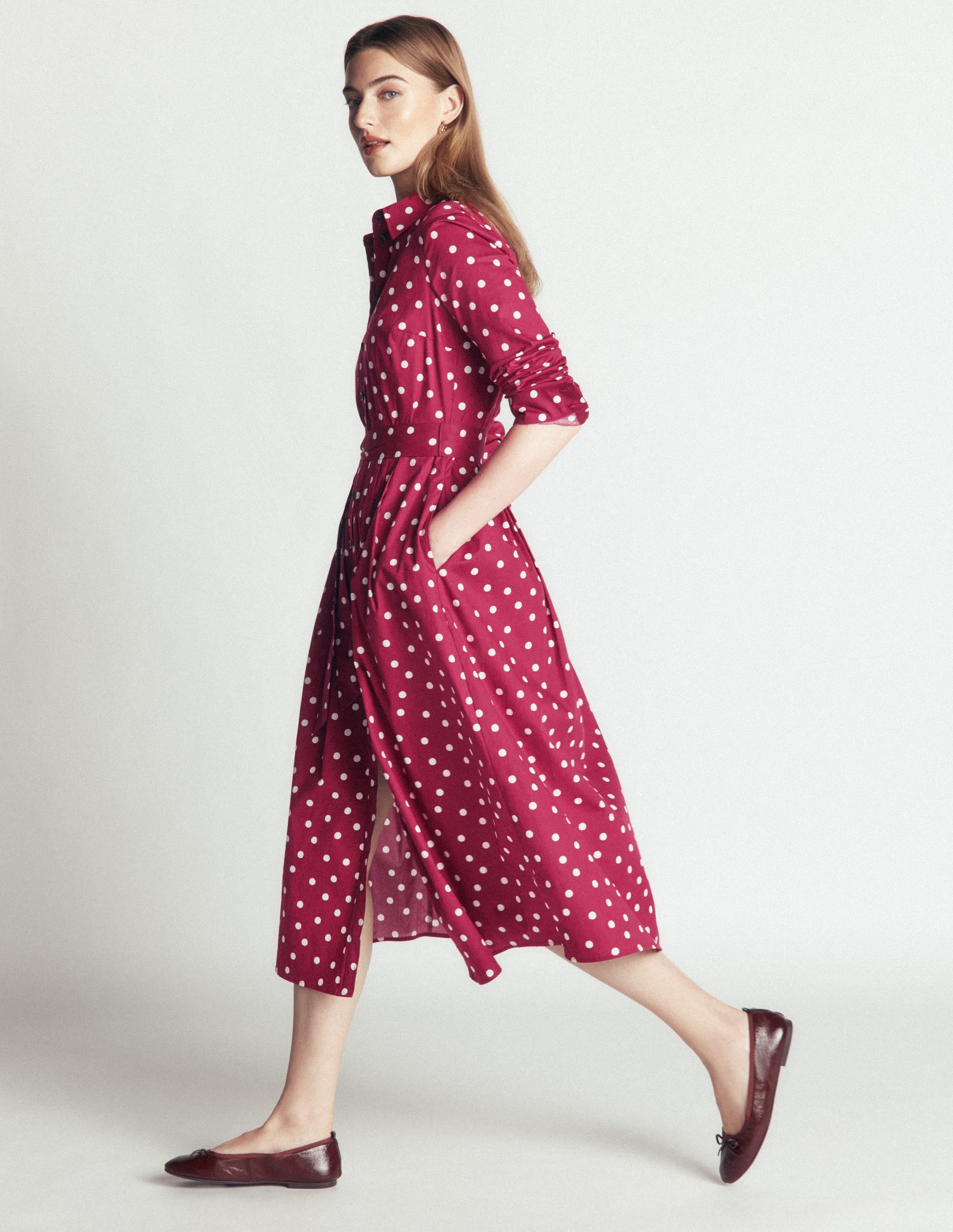 Alexa Cotton Midi Shirt Dress-Ruby Red, Boden Spot - Image 6