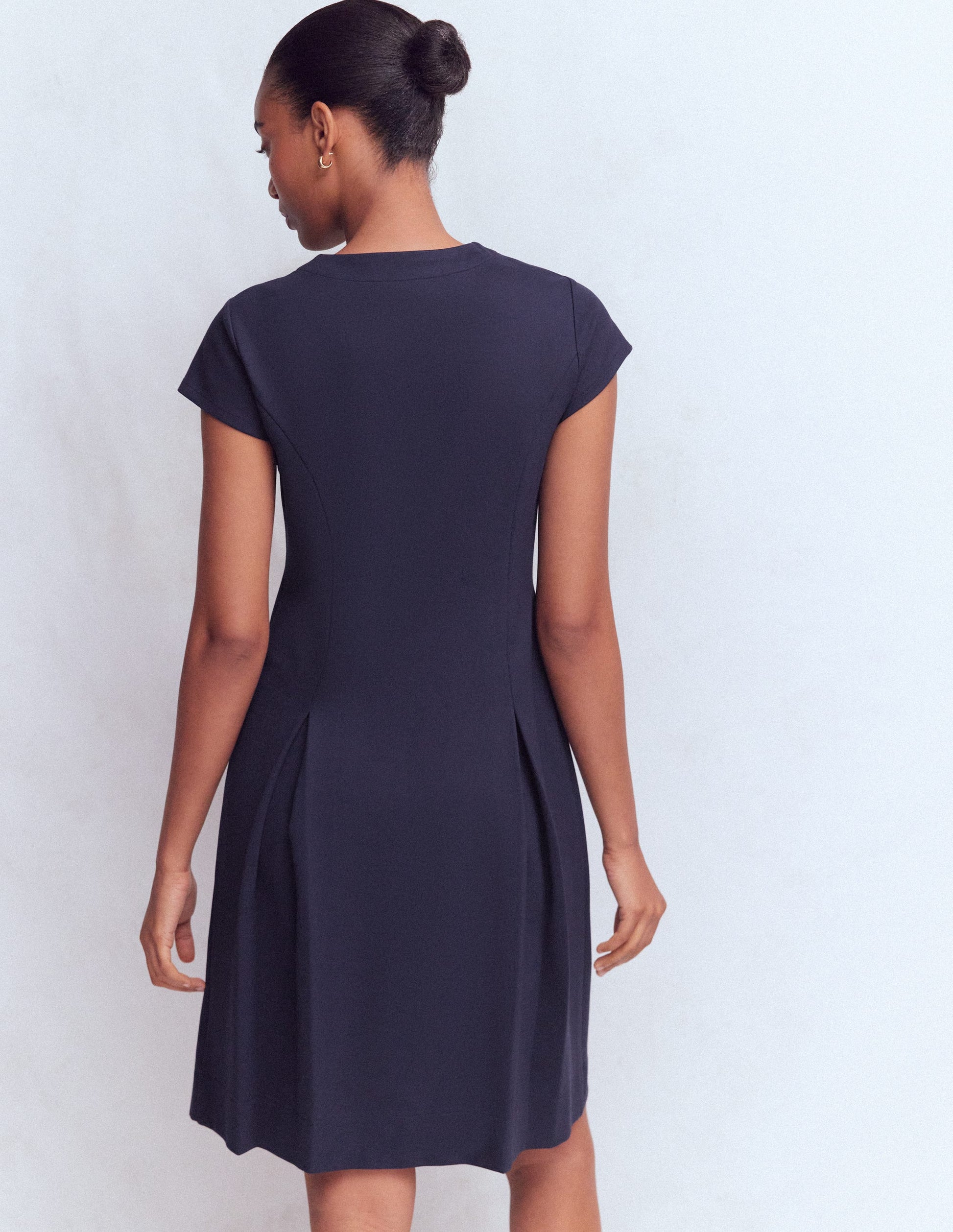 Short Pleated Ponte Dress-Navy-4