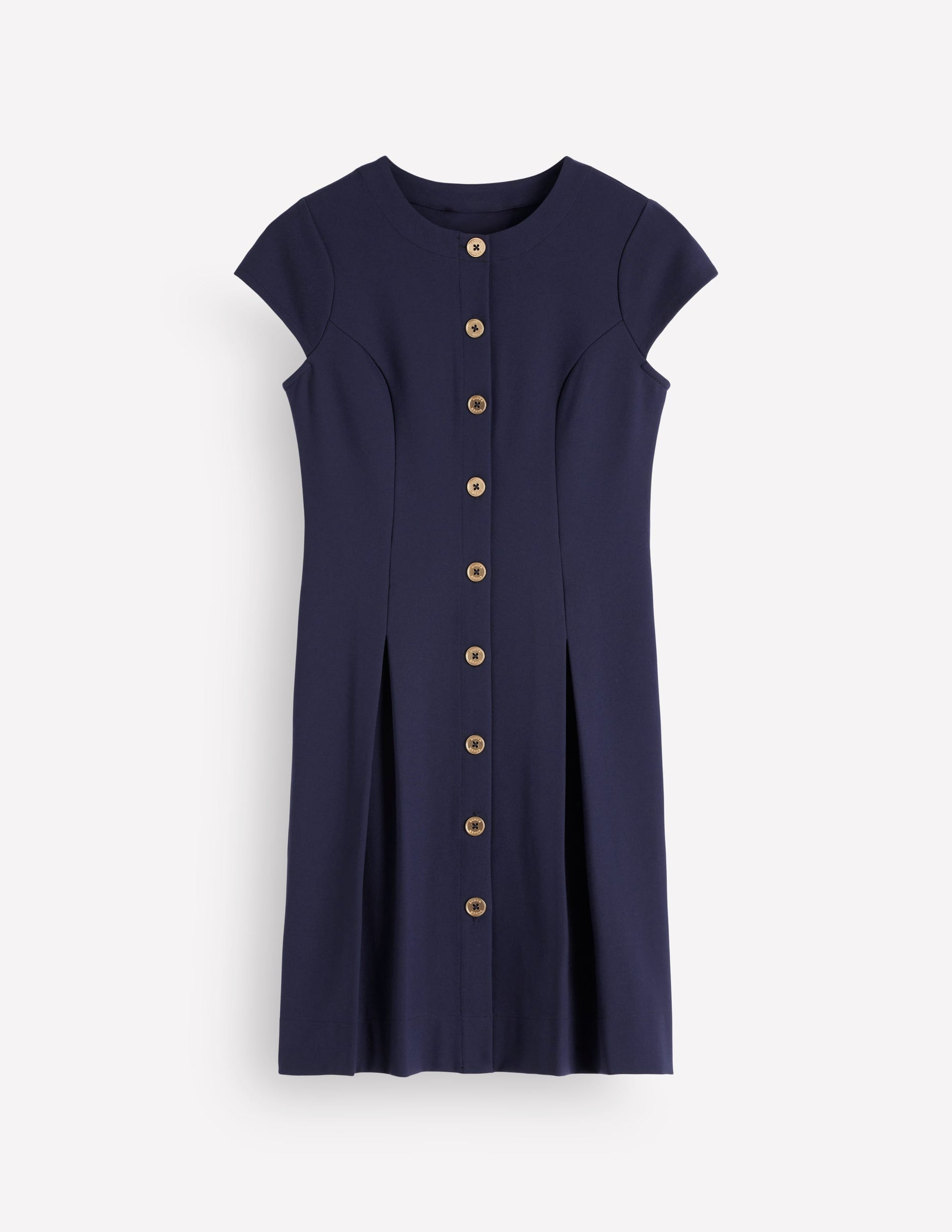 Short Pleated Ponte Dress-Navy-7