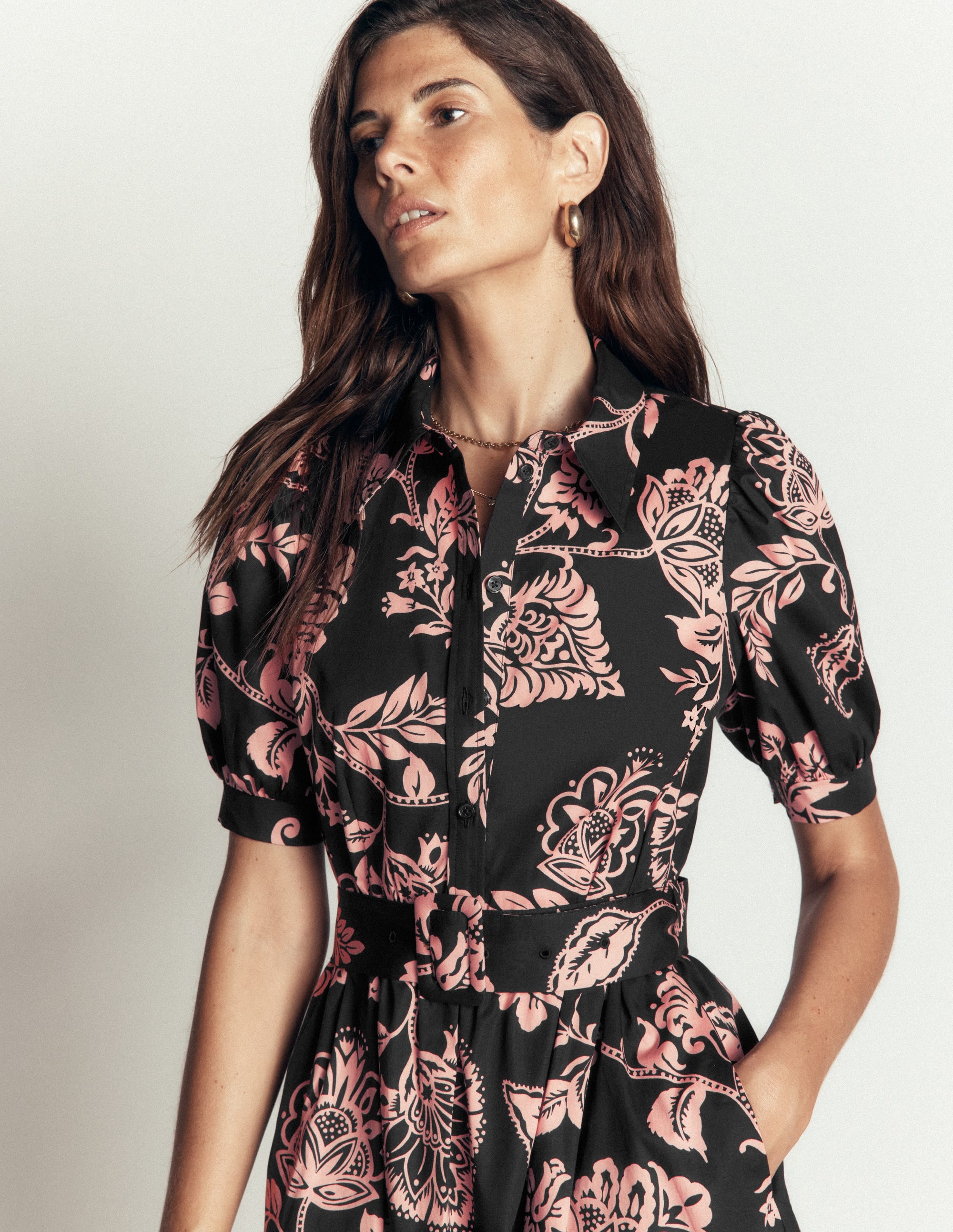 Belted Cotton Midi Dress-Black, Planted Meadows - Image 2
