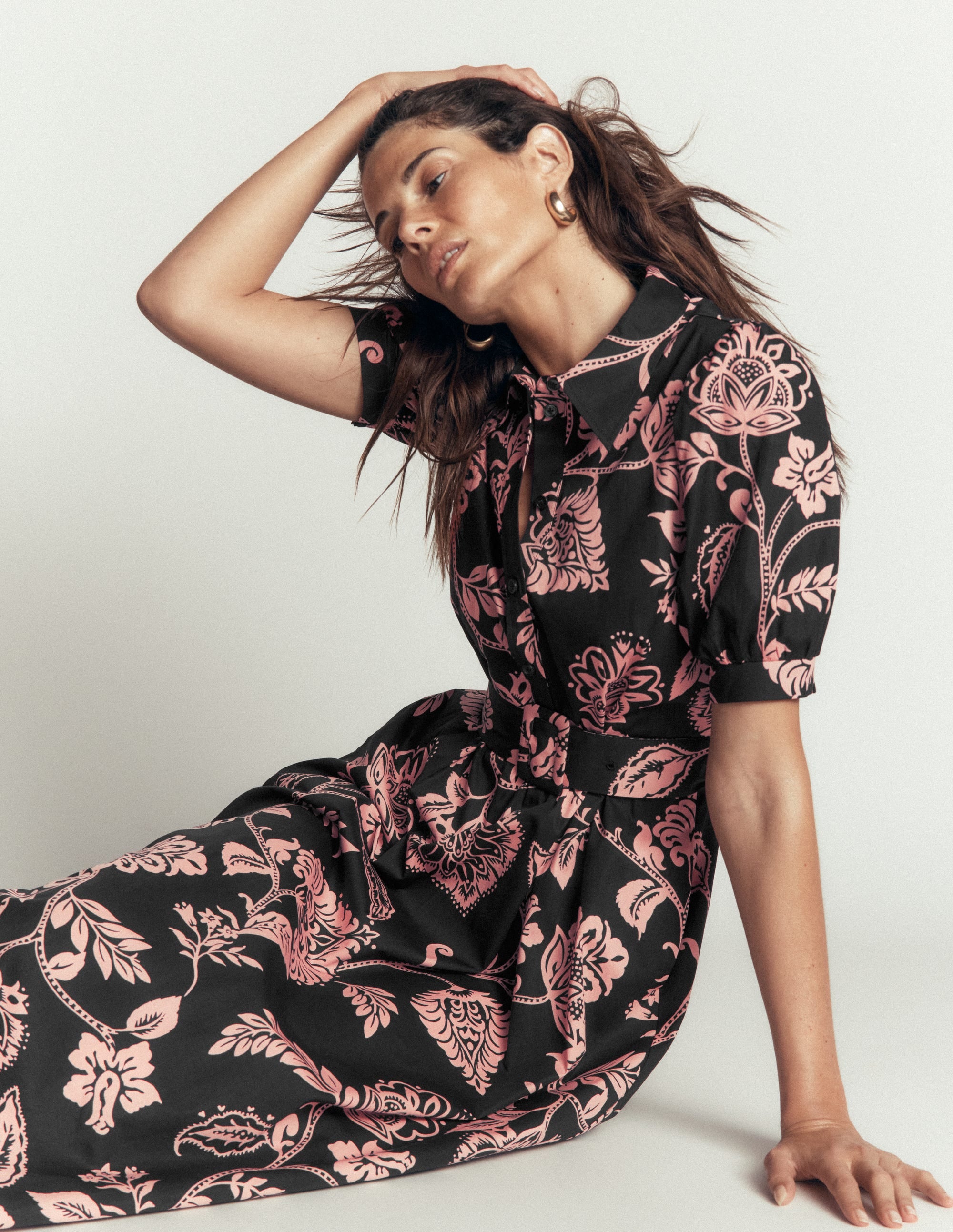 Belted Cotton Midi Dress-Black, Planted Meadows - Image 5