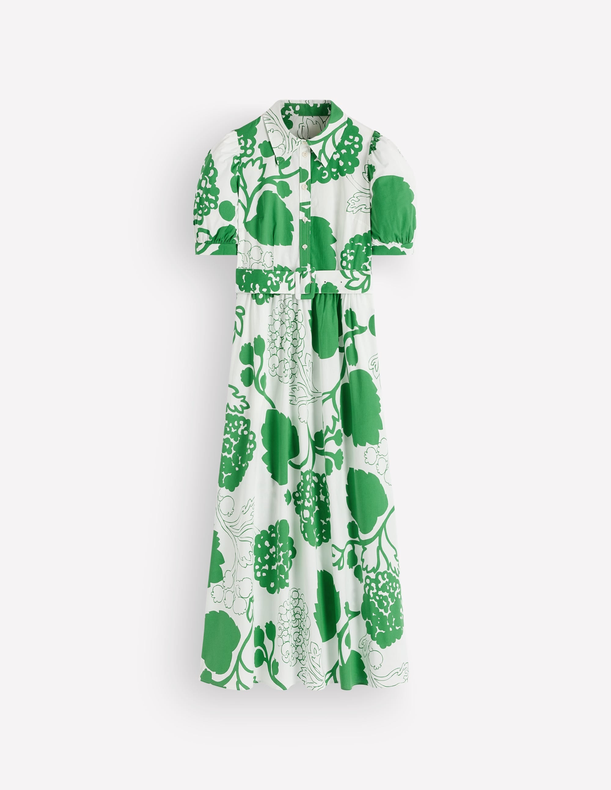 Belted Cotton Midi Dress-Ivory, Hydrangea Frenzy - Image 5
