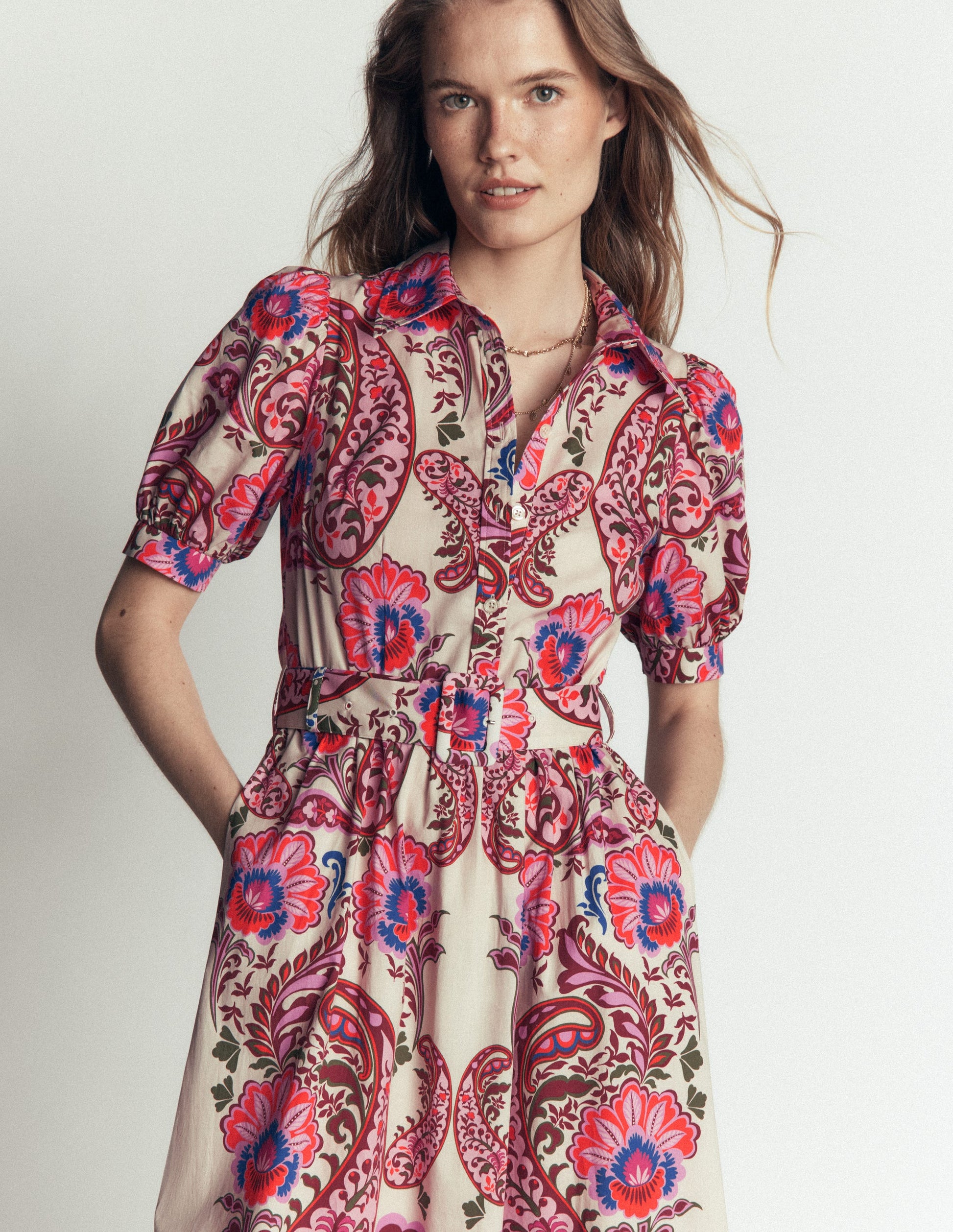 belted cotton midi dress Olson Belted Cotton Midi Dress