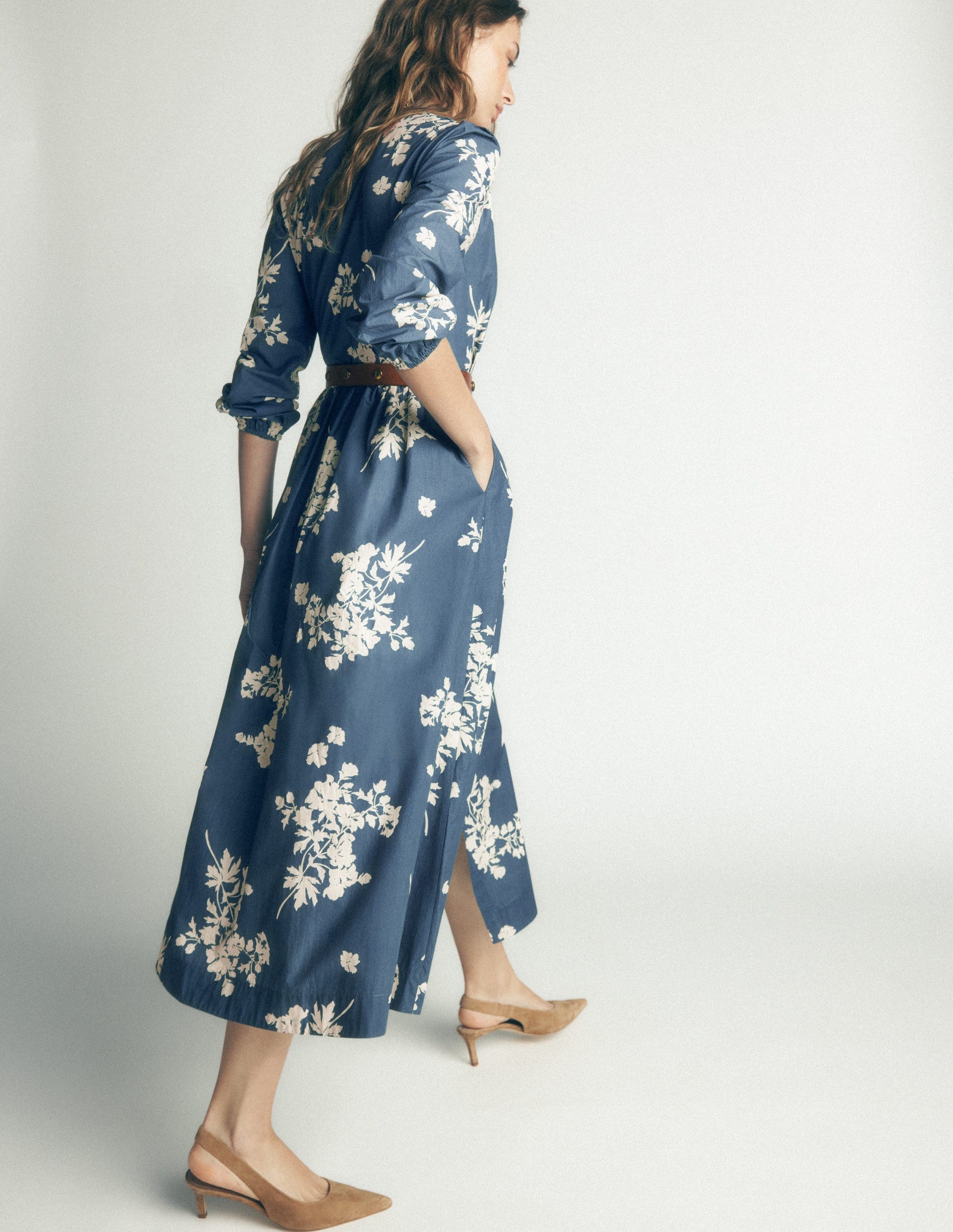 Nicola Cotton Midi Dress-Blue, Flecked Bunch-4