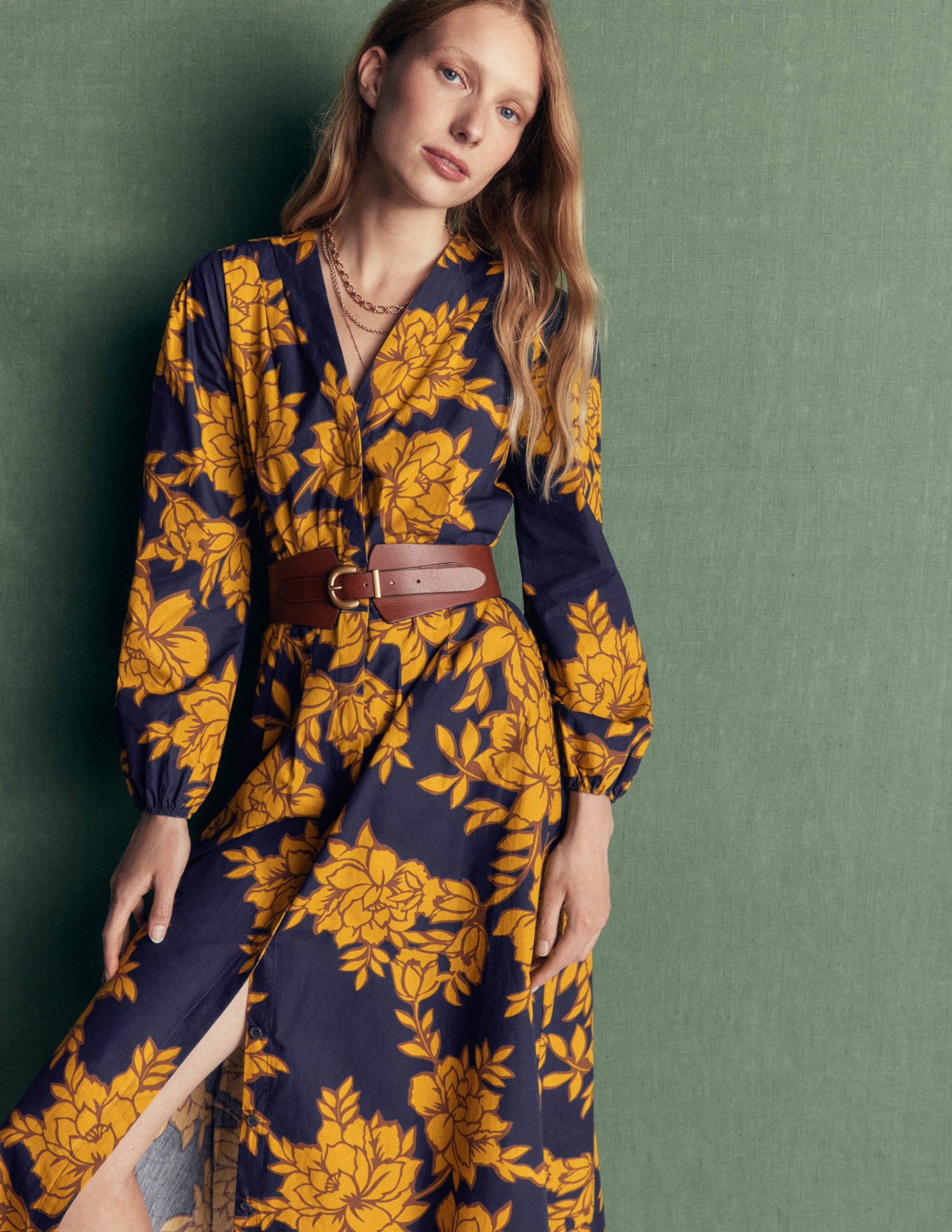 Nicola Cotton Midi Dress-Gold Wheat, Enchanted Peony-2