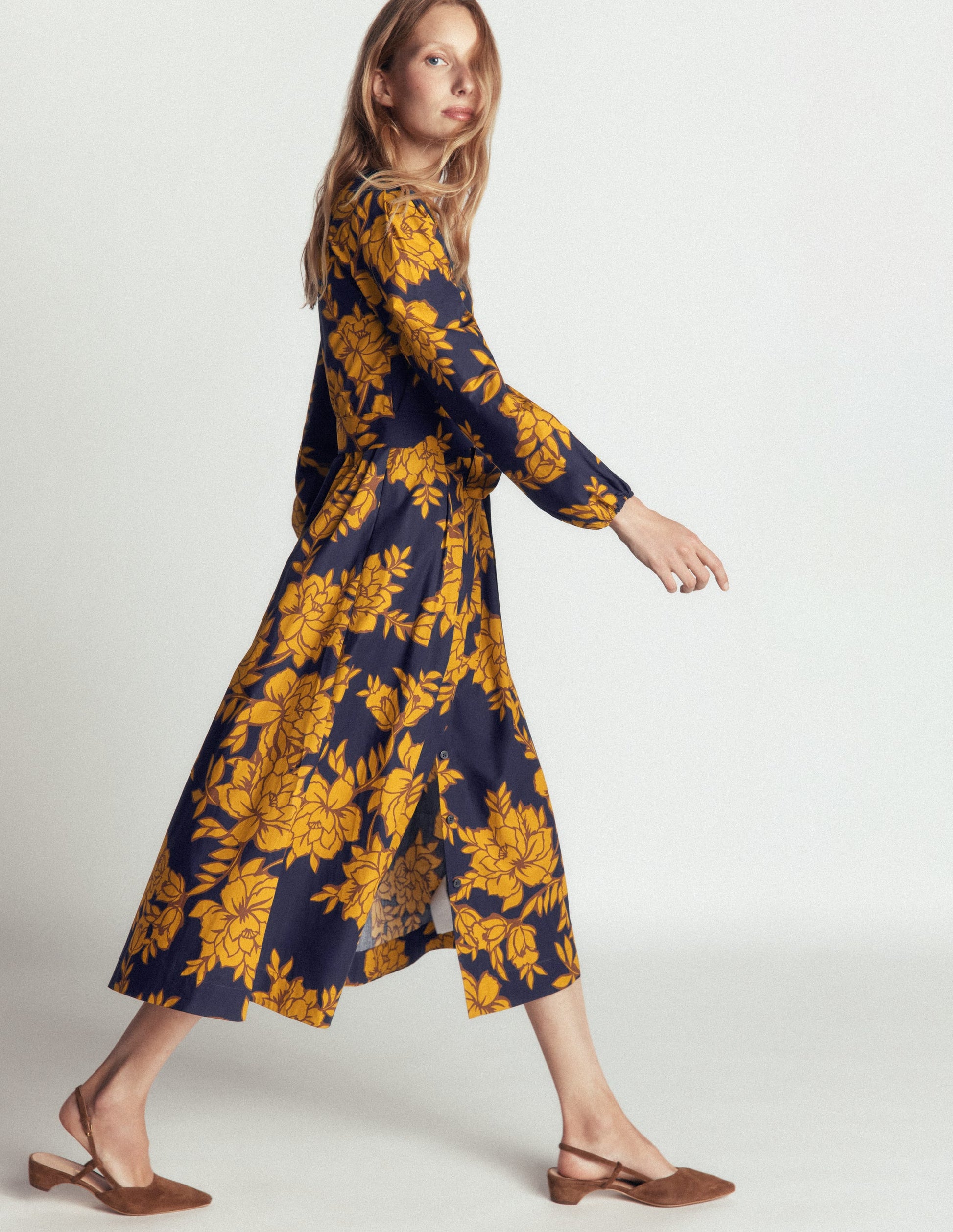 Nicola Cotton Midi Dress-Gold Wheat, Enchanted Peony-4