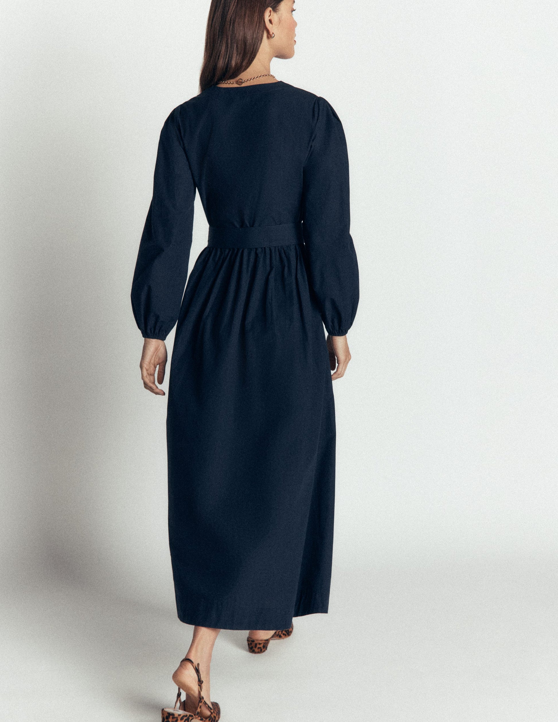 Nicola Cotton Midi Dress-Navy-3