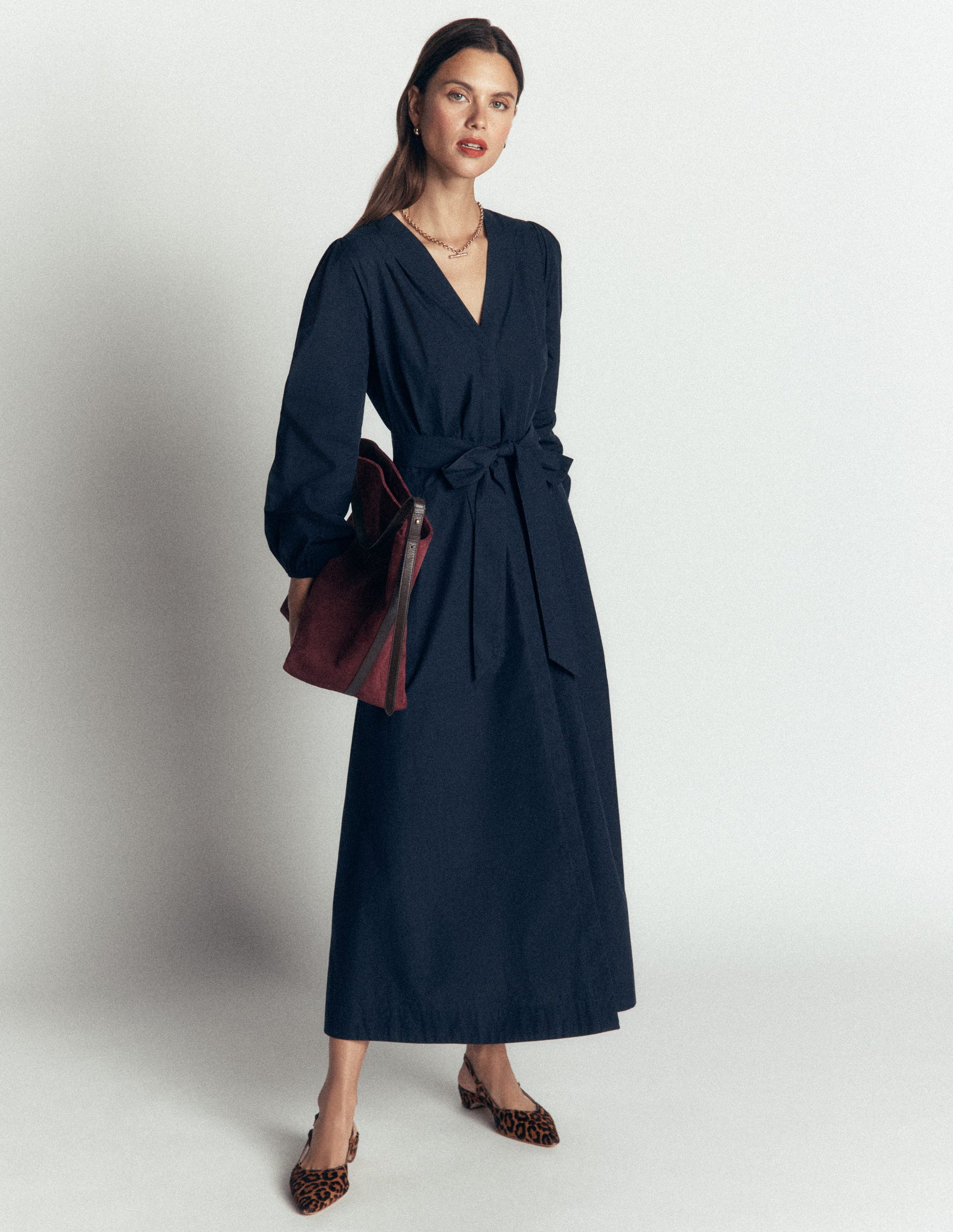 Nicola Cotton Midi Dress-Navy-4