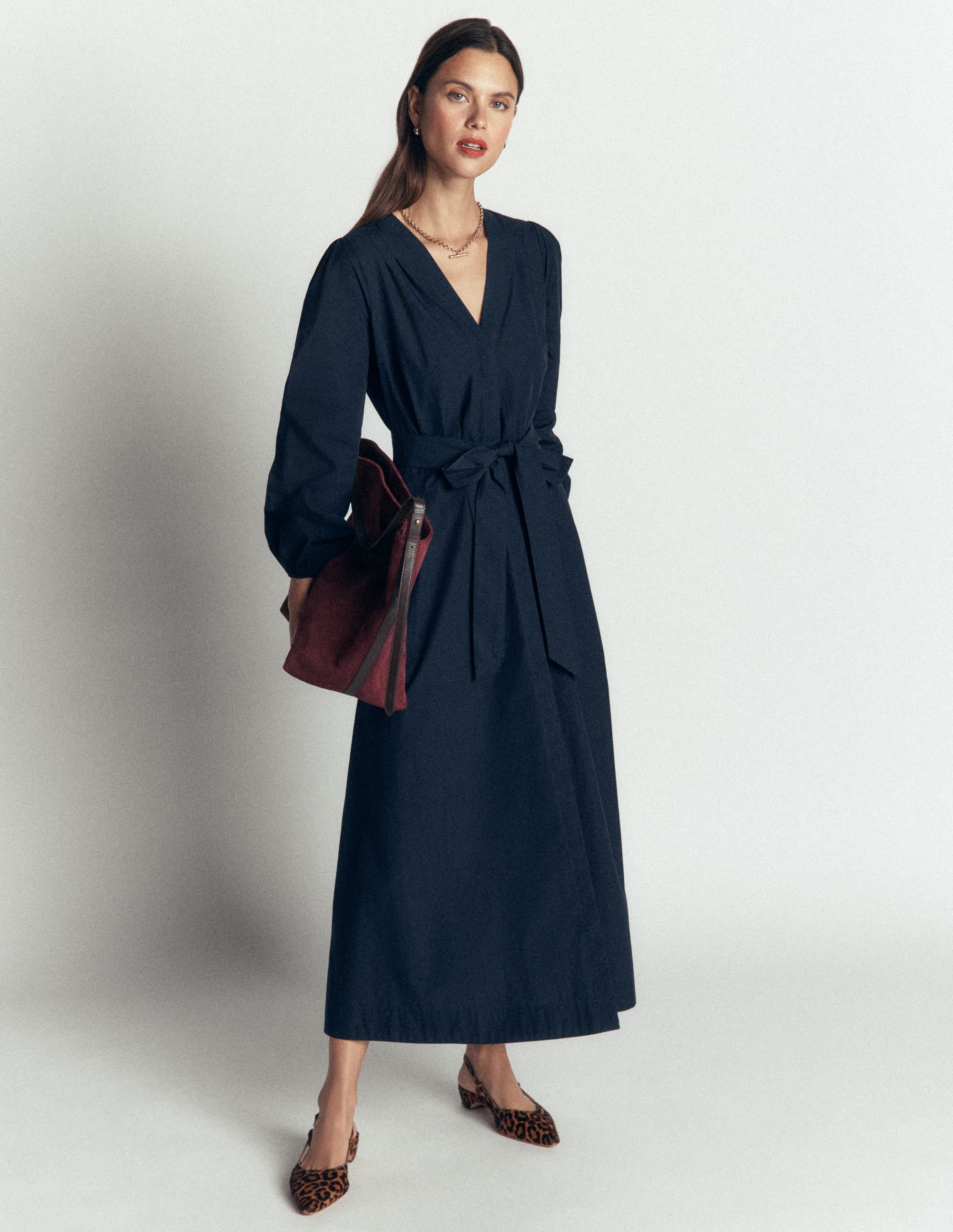 Nicola Cotton Midi Dress-Navy - Image 4