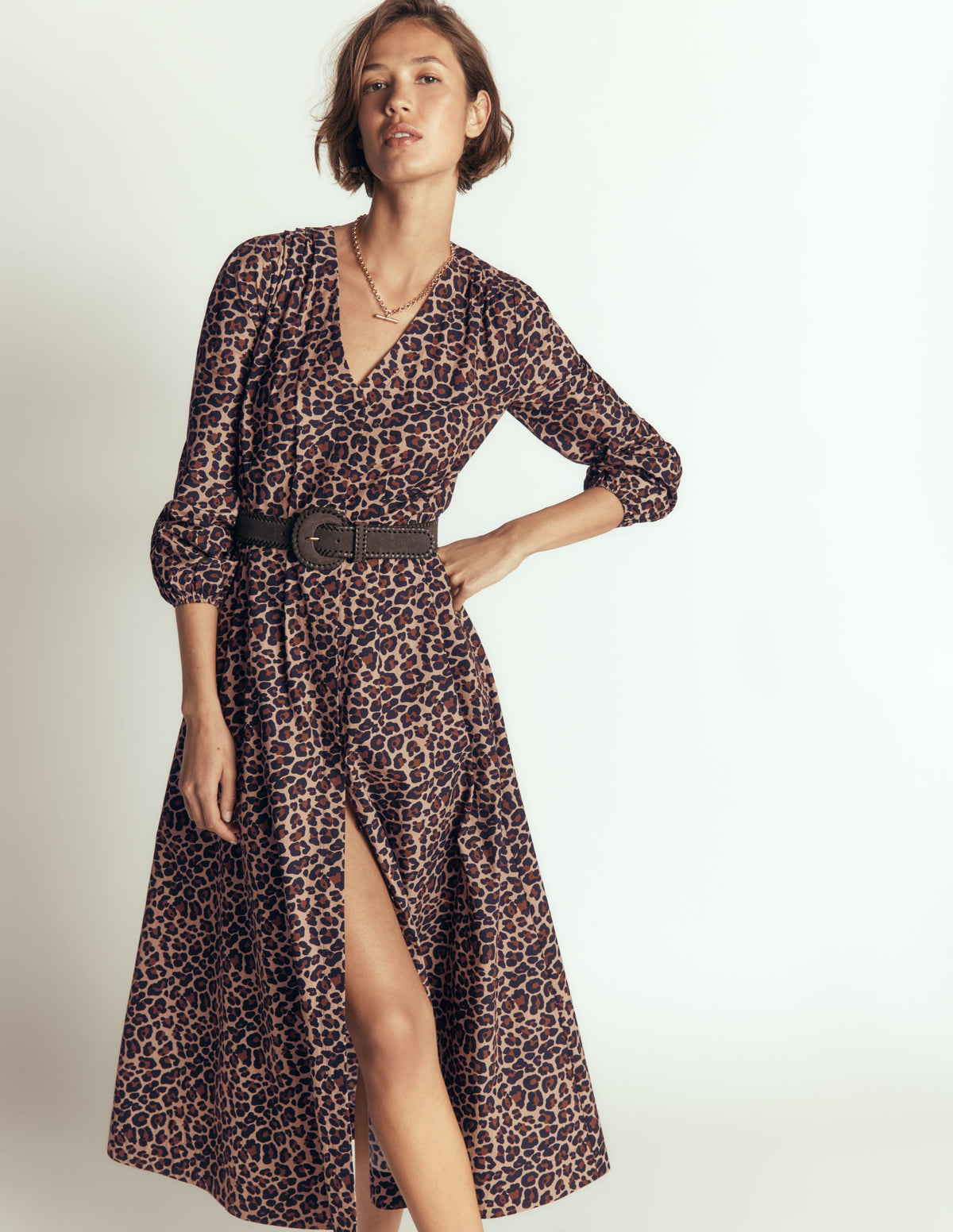 Nicola Cotton Midi Dress-Camel, Animal Fields - Image 2