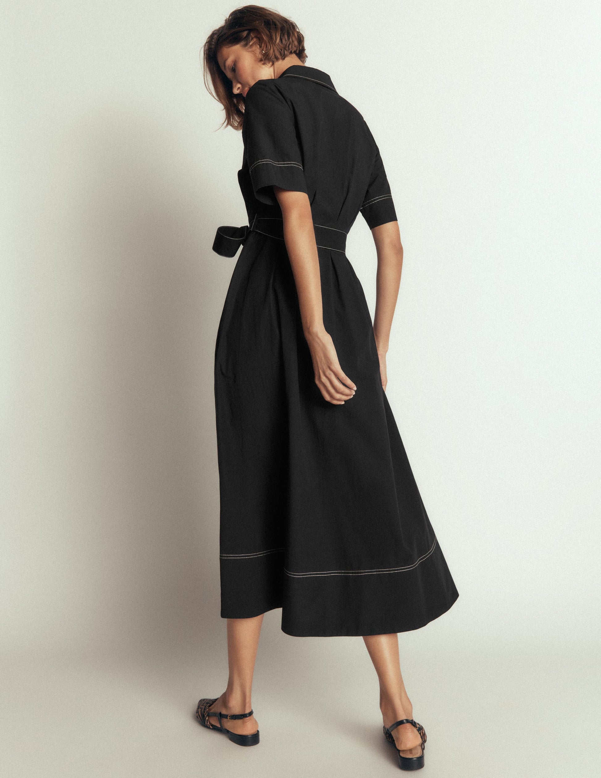 Sarah Cotton Midi Shirt Dress-Black-3