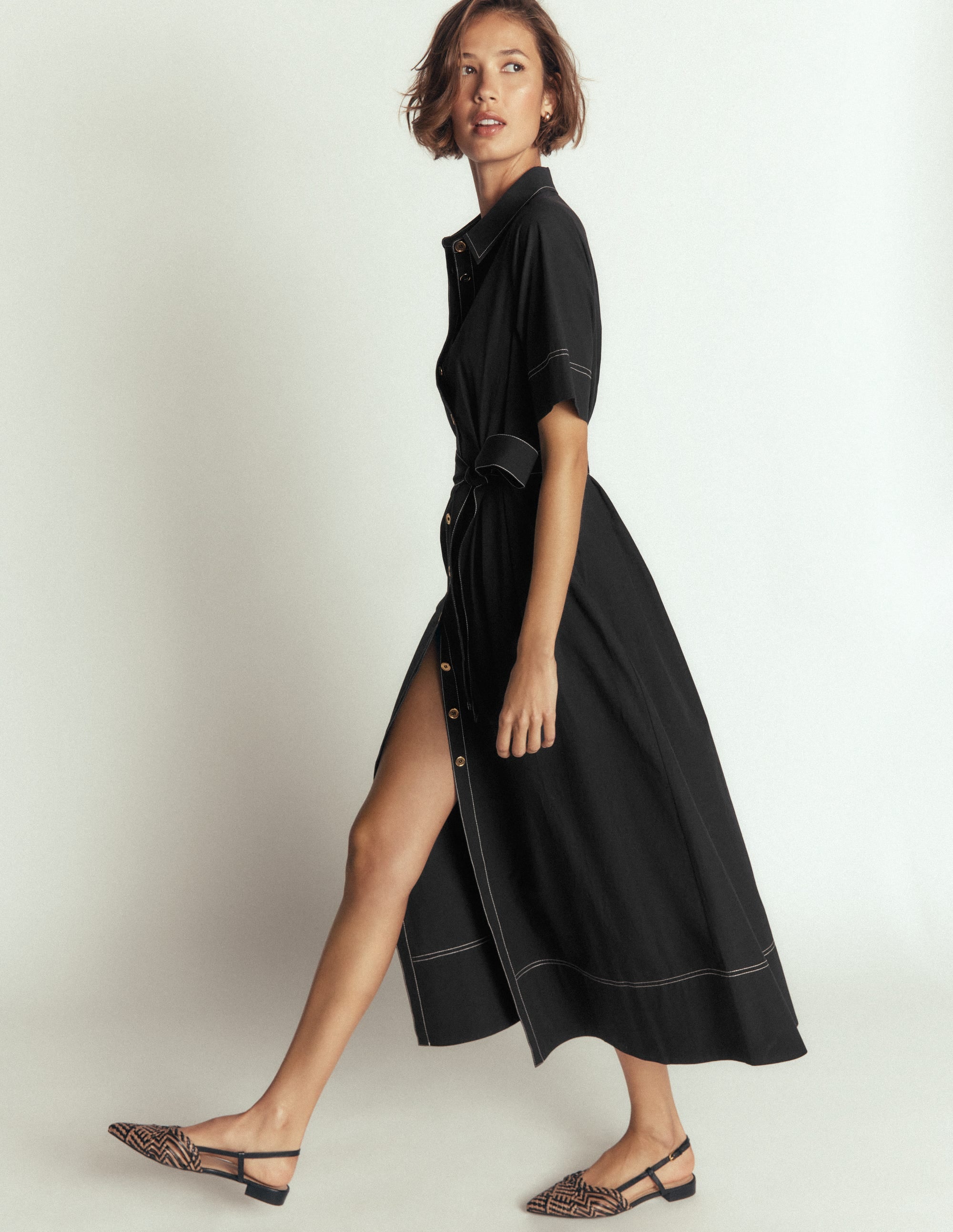 Sarah Cotton Midi Shirt Dress-Black - Image 4