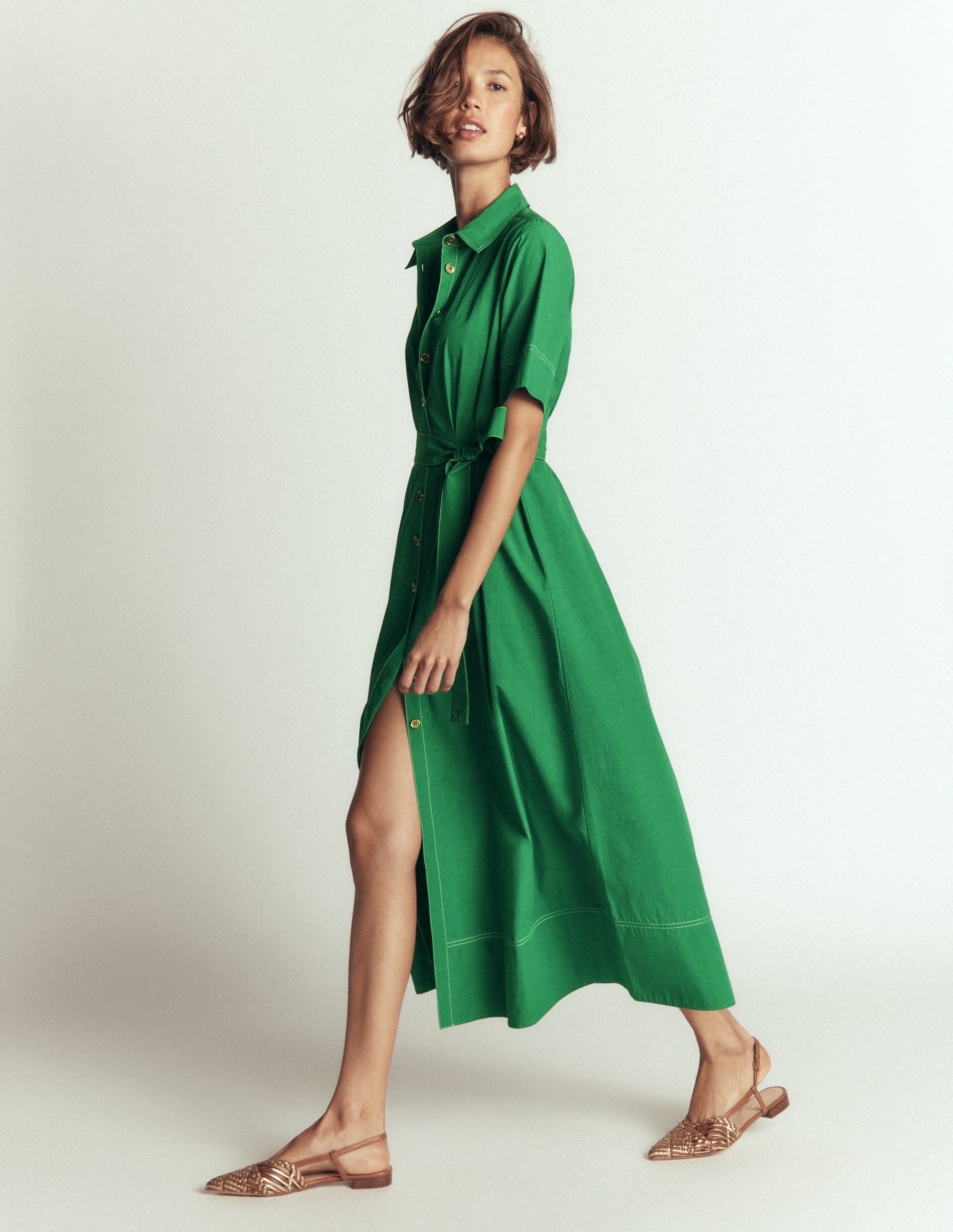 Sarah Cotton Midi Shirt Dress-Fresh Green - Image 1