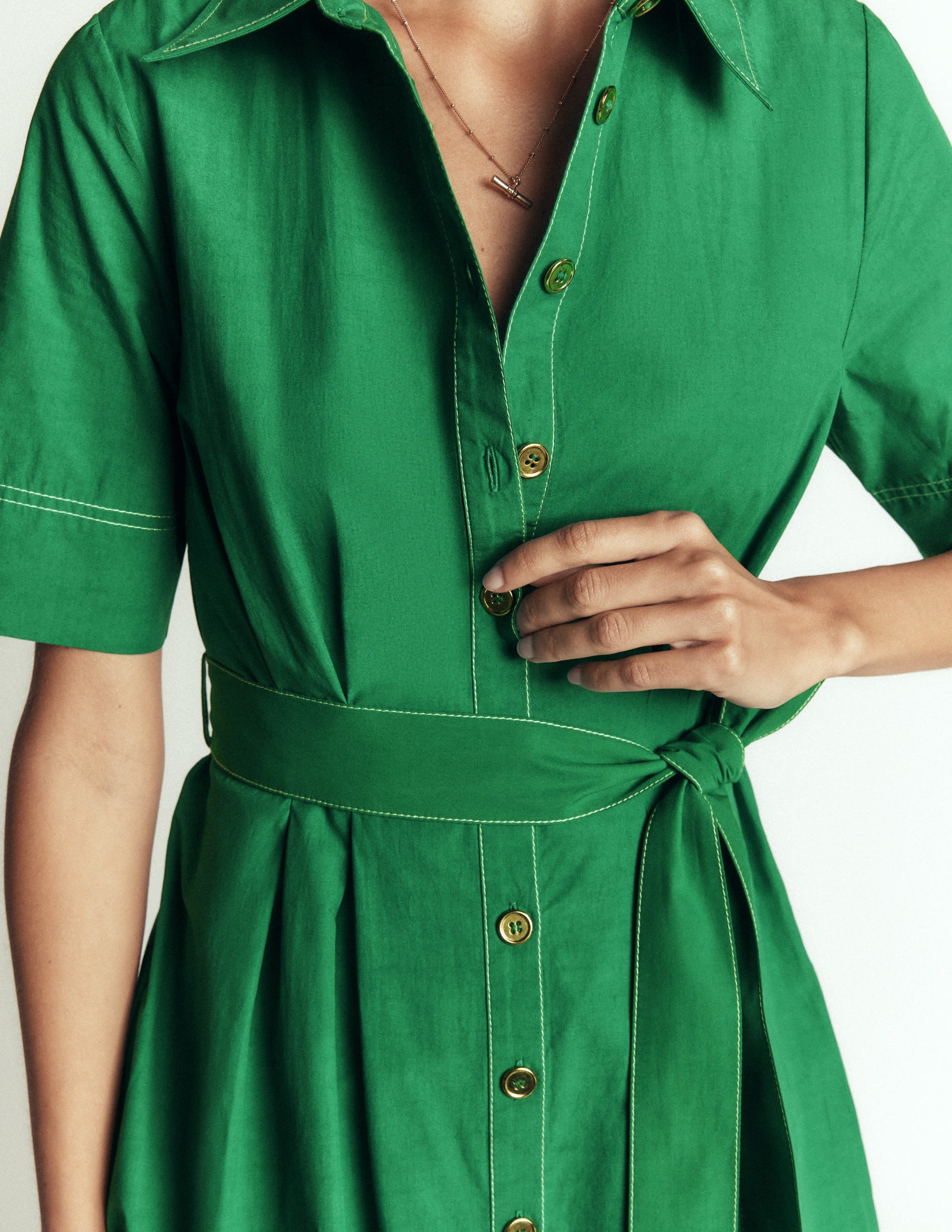 Sarah Cotton Midi Shirt Dress-Fresh Green - Image 2