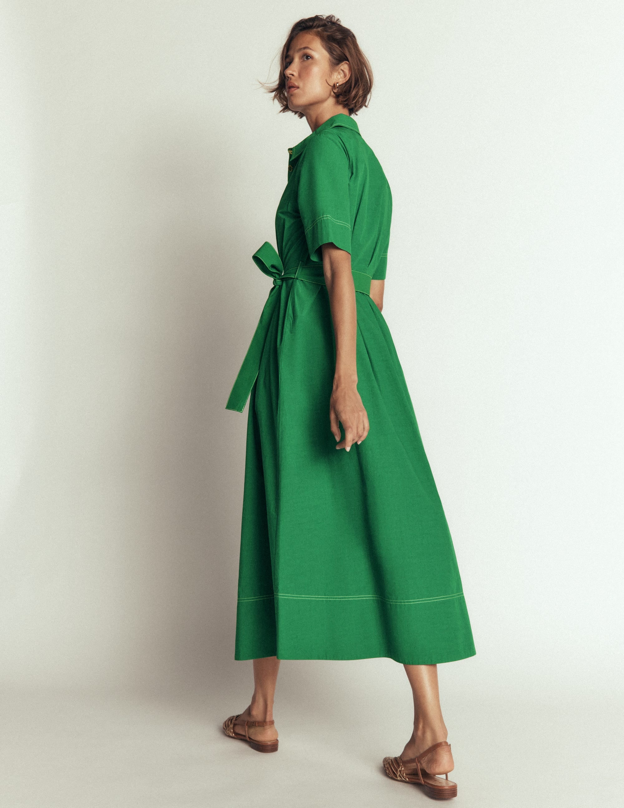 Sarah Cotton Midi Shirt Dress-Fresh Green - Image 3