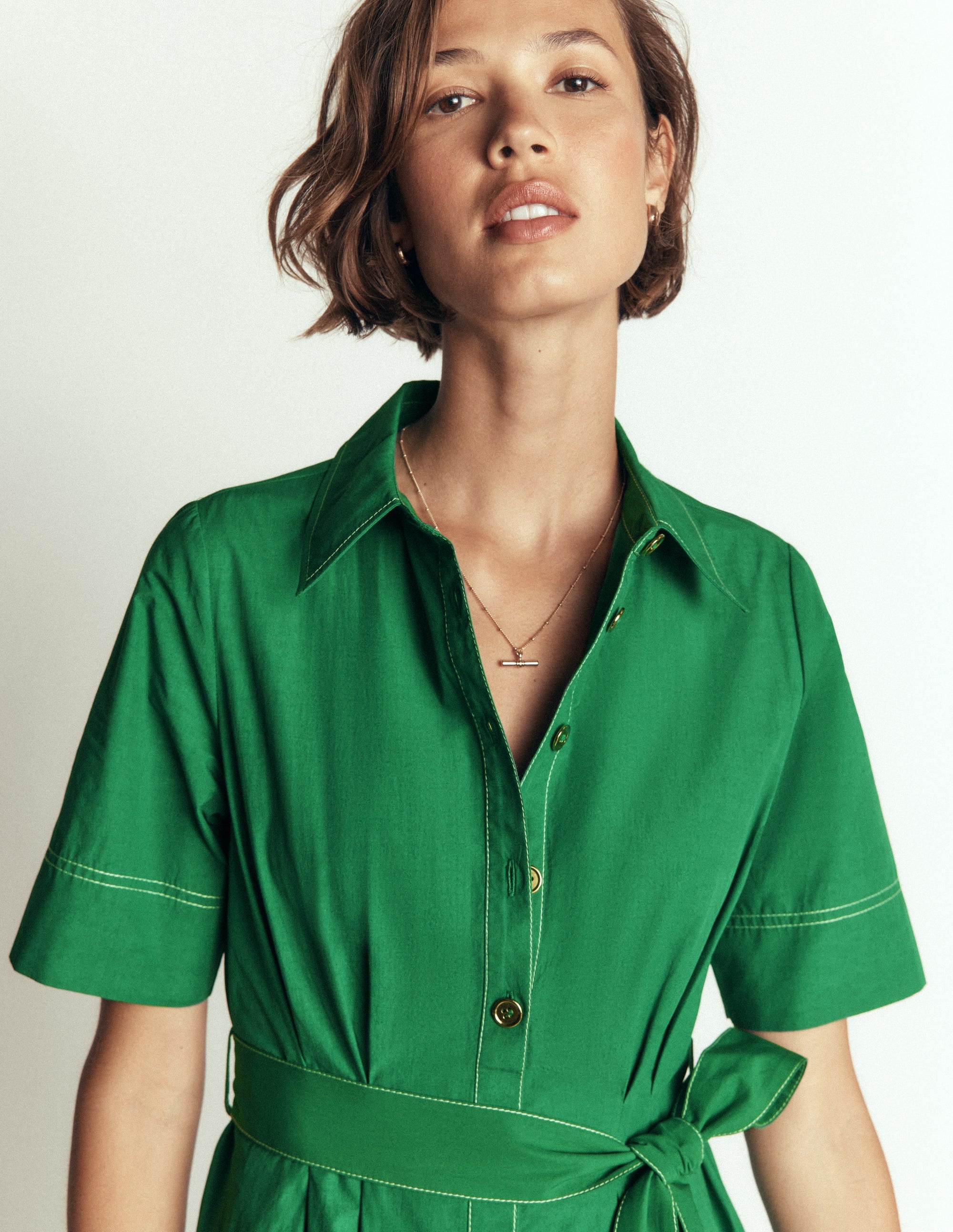 Sarah Cotton Midi Shirt Dress-Fresh Green - Image 5