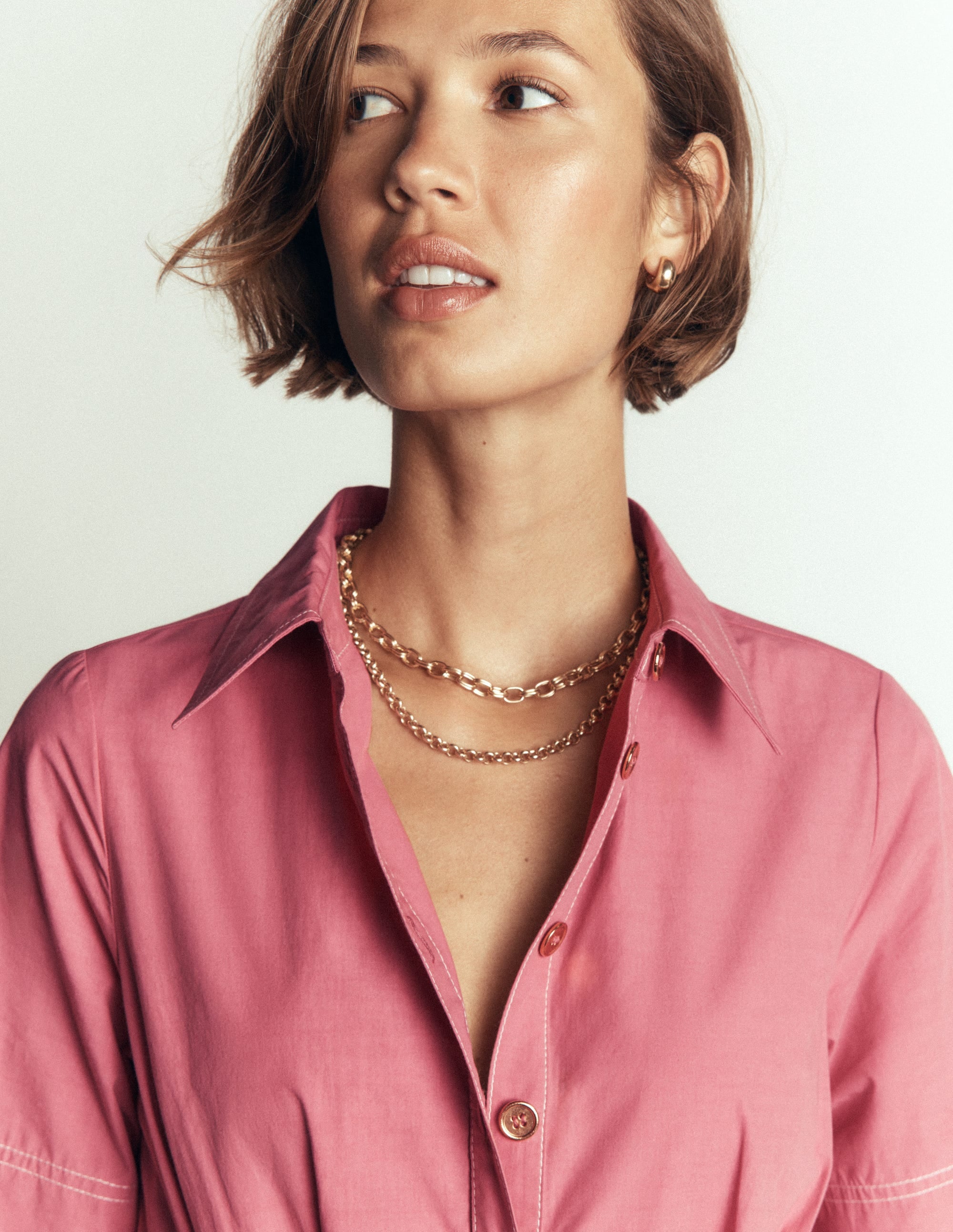 pink cotton shirt dress In Perfect Order Pink Stripe Button Front Ruffle Collar Midi Shirt Dress