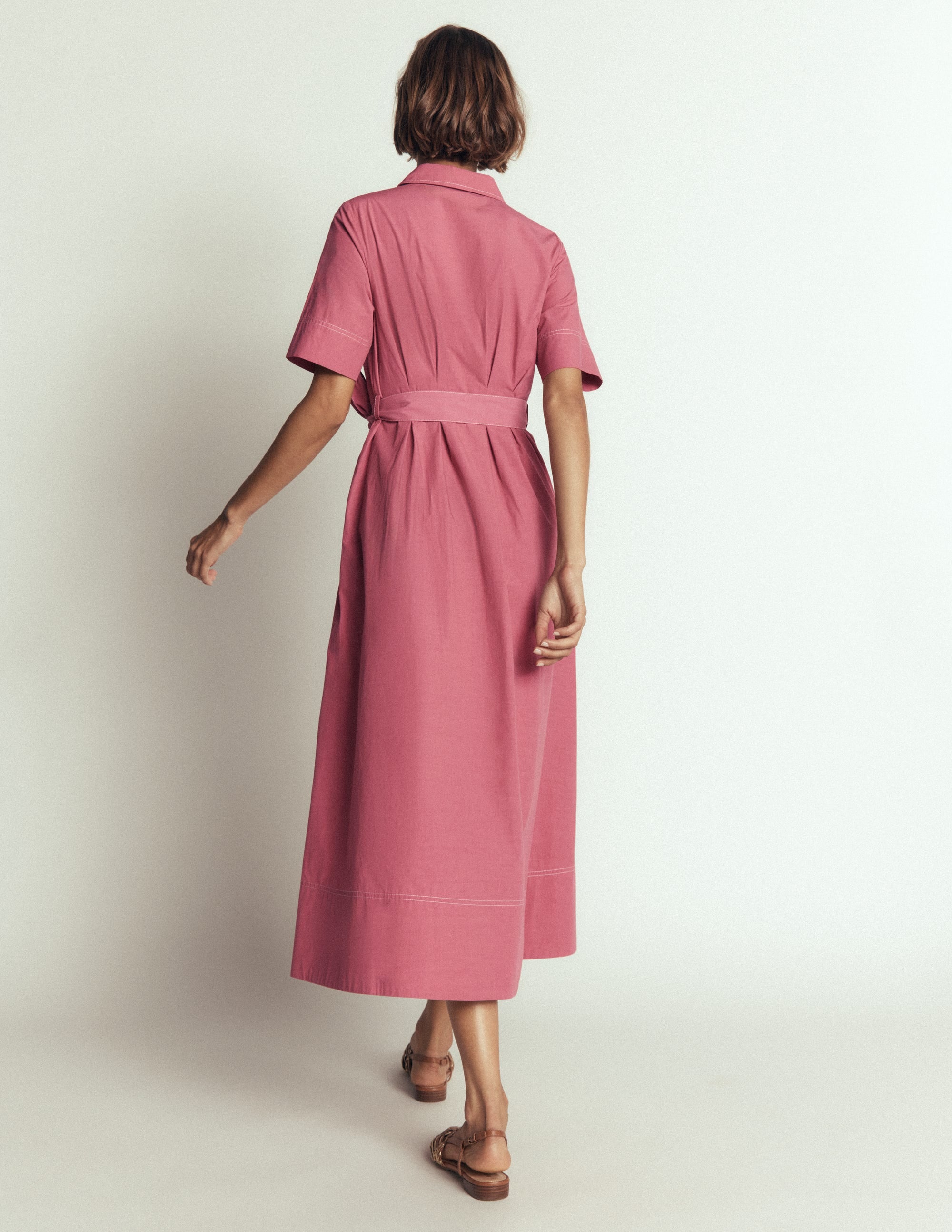 Sarah Cotton Midi Shirt Dress-Pink Heather - Image 3