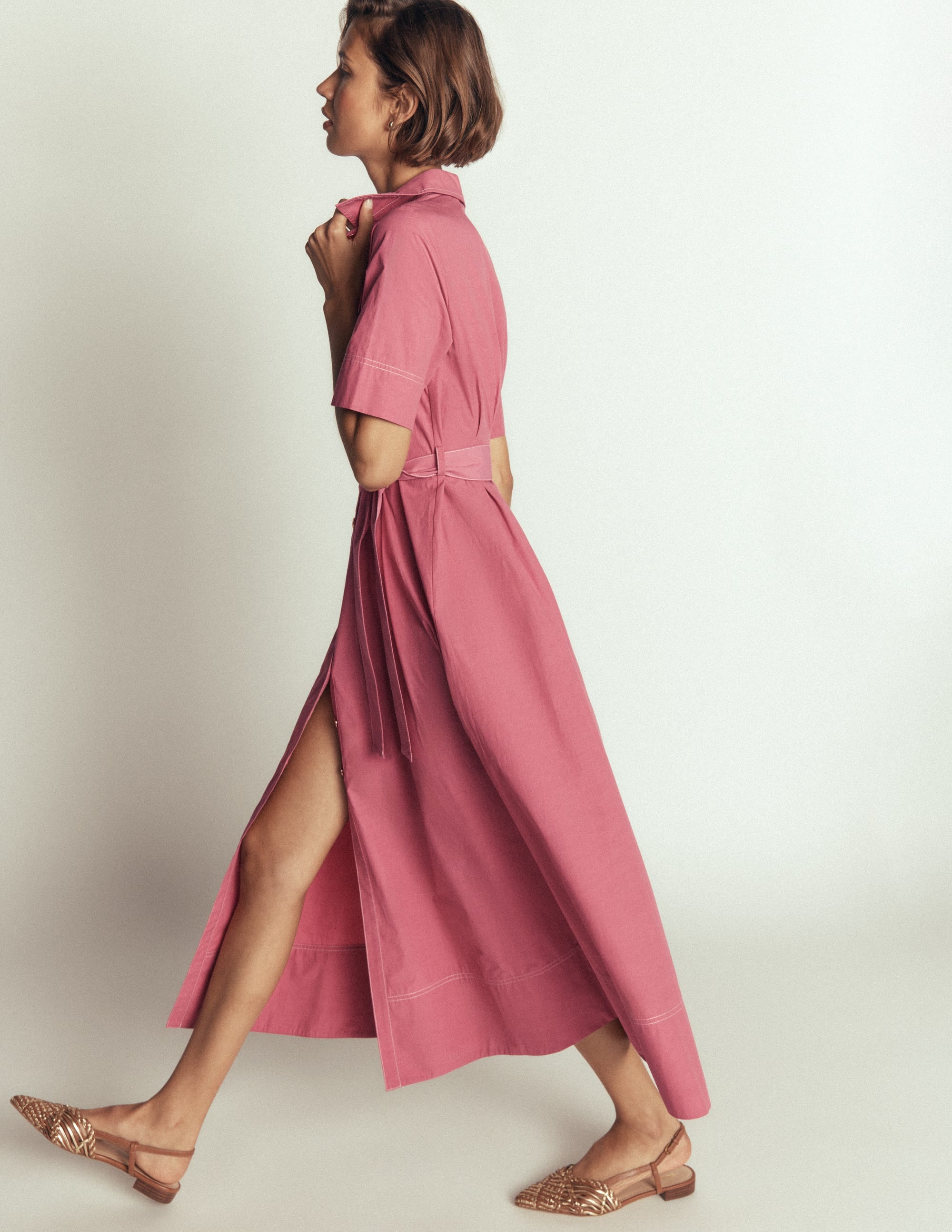 Sarah Cotton Midi Shirt Dress-Pink Heather - Image 4
