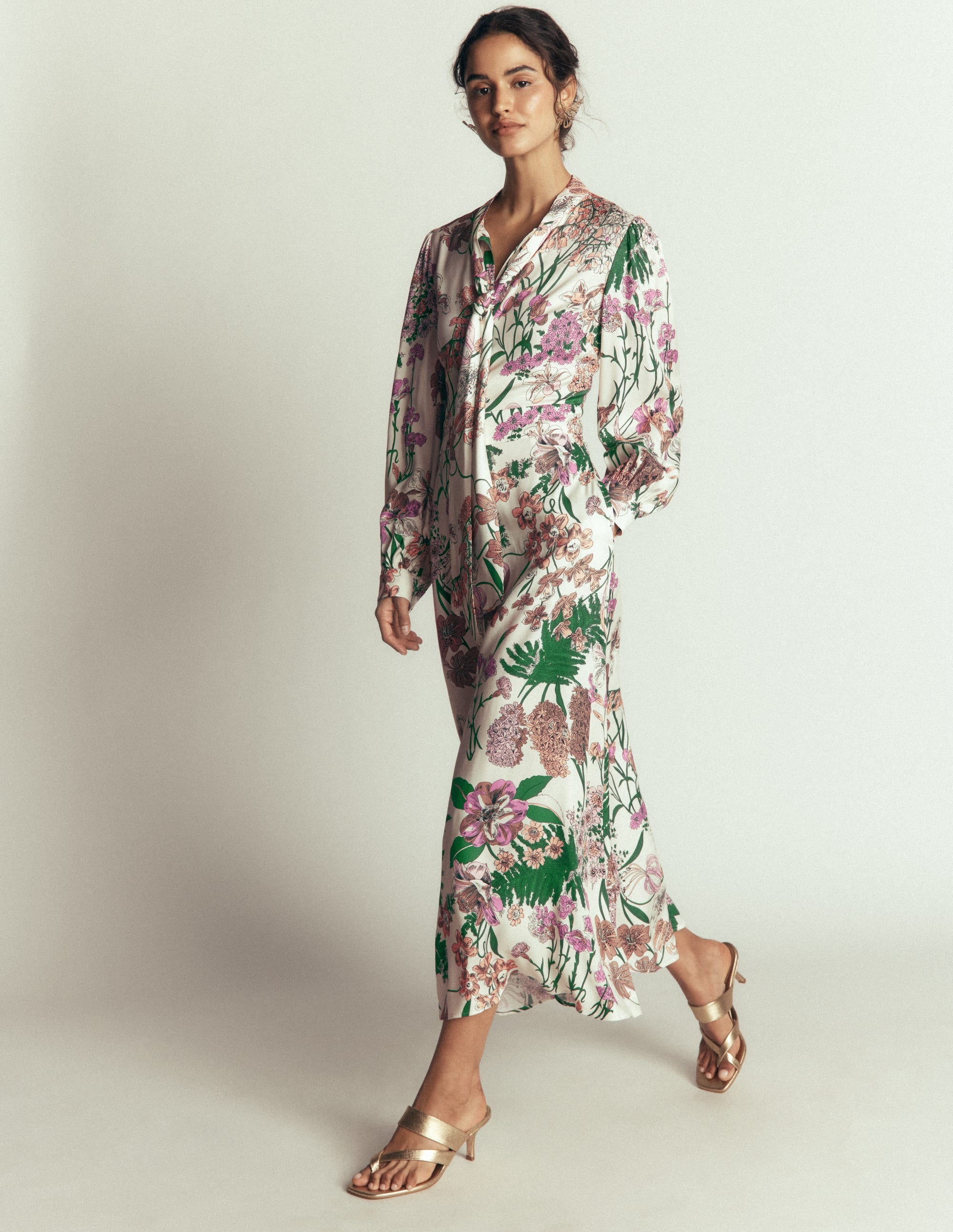Bow Detail Shirt Dress-Ivory, Whimsical Flora - Image 2
