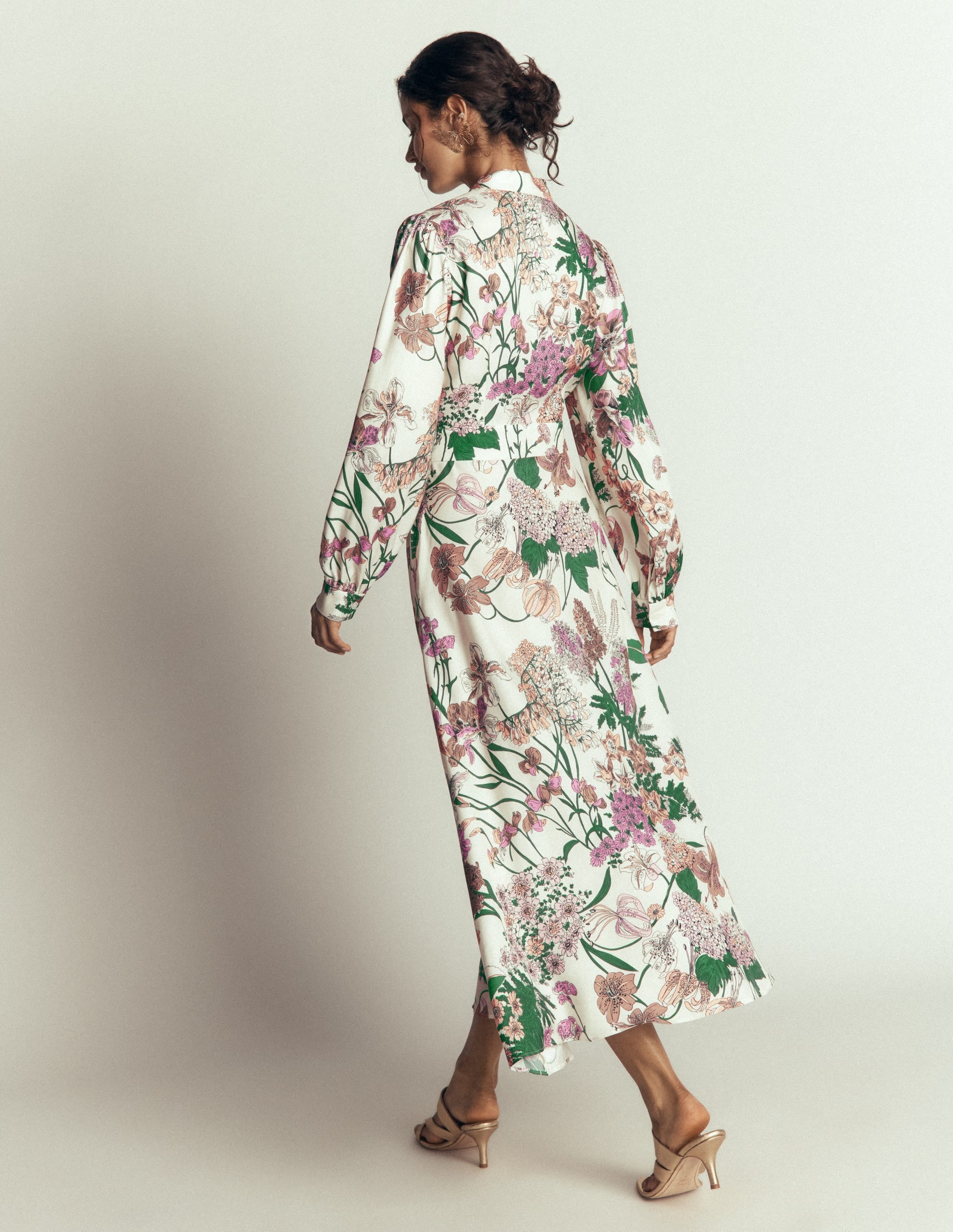Bow Detail Shirt Dress-Ivory, Whimsical Flora - Image 4