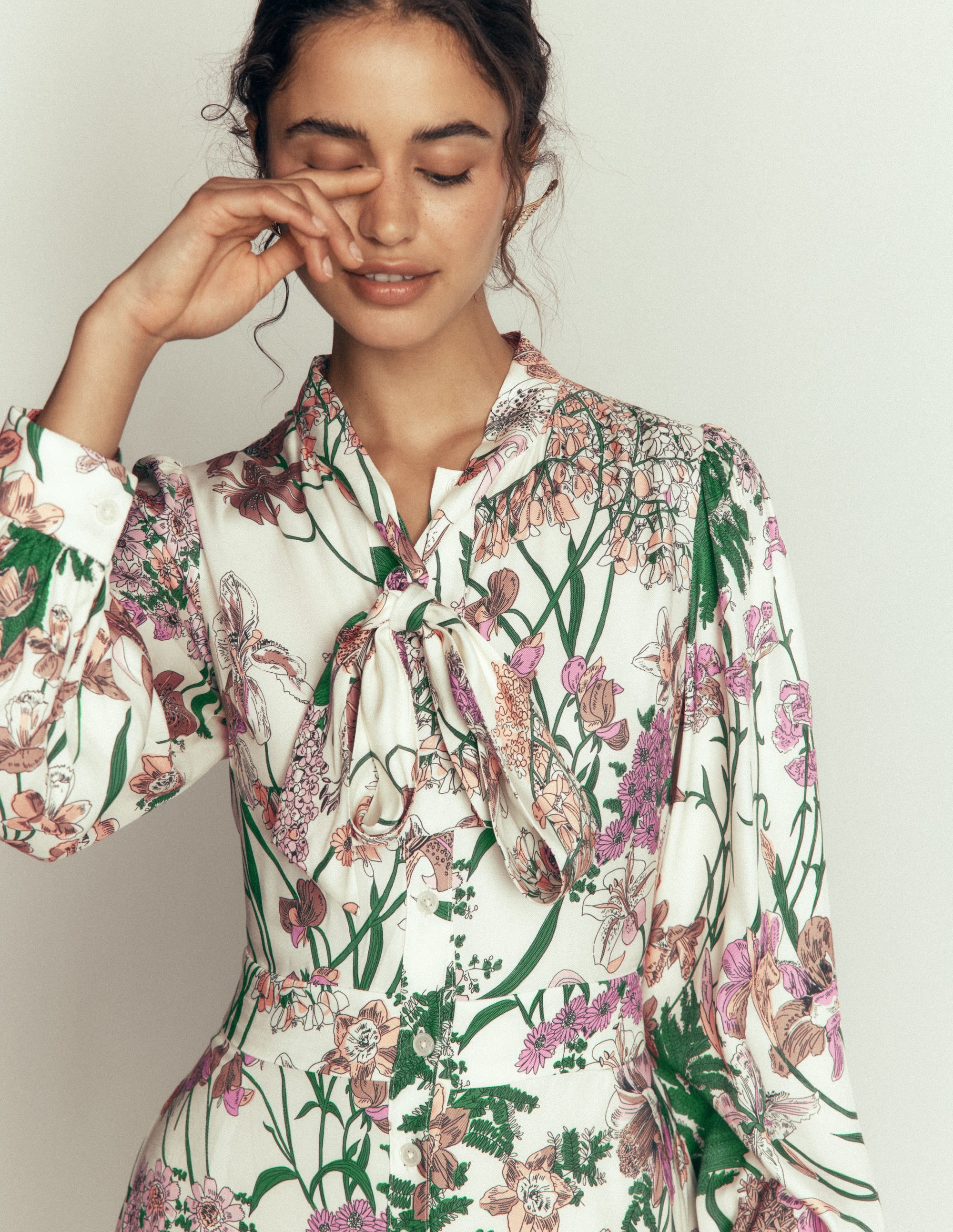 Bow Detail Shirt Dress-Ivory, Whimsical Flora - Image 5