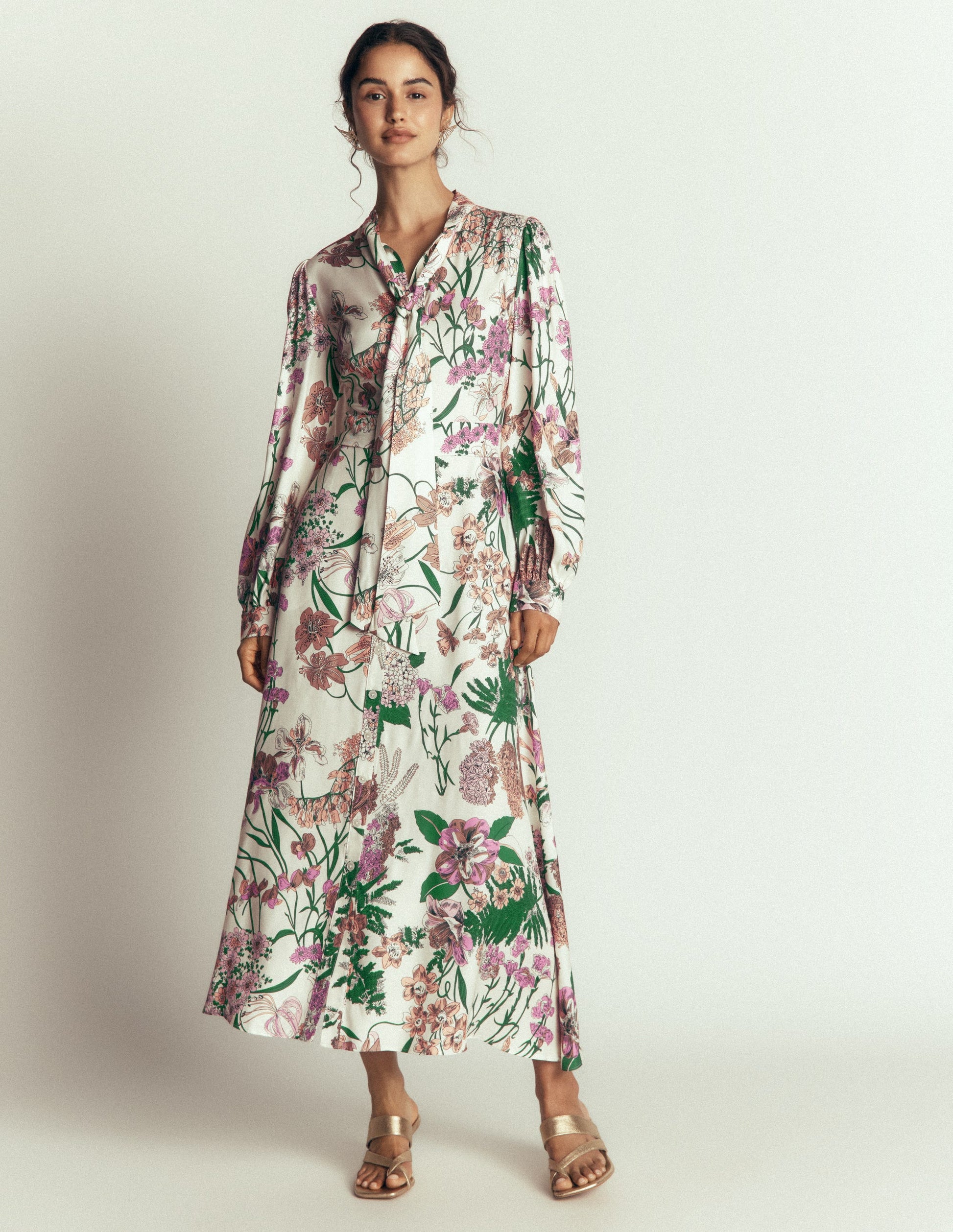 Bow Detail Shirt Dress-Ivory, Whimsical Flora-6