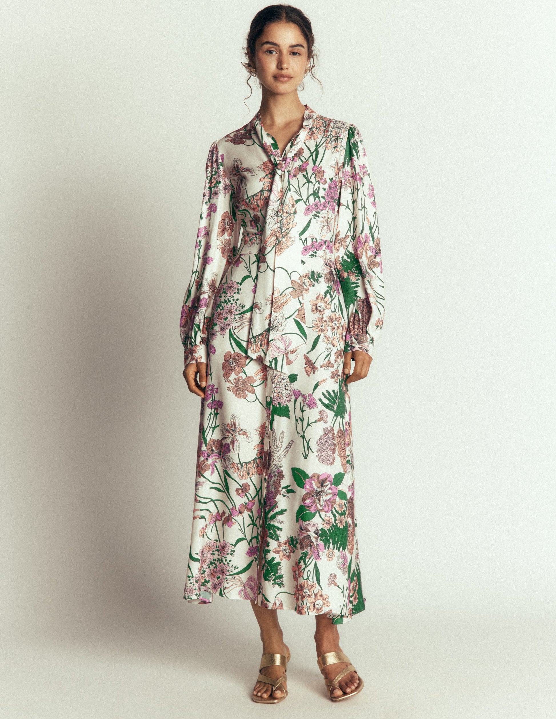 Bow Detail Shirt Dress-Ivory, Whimsical Flora-7