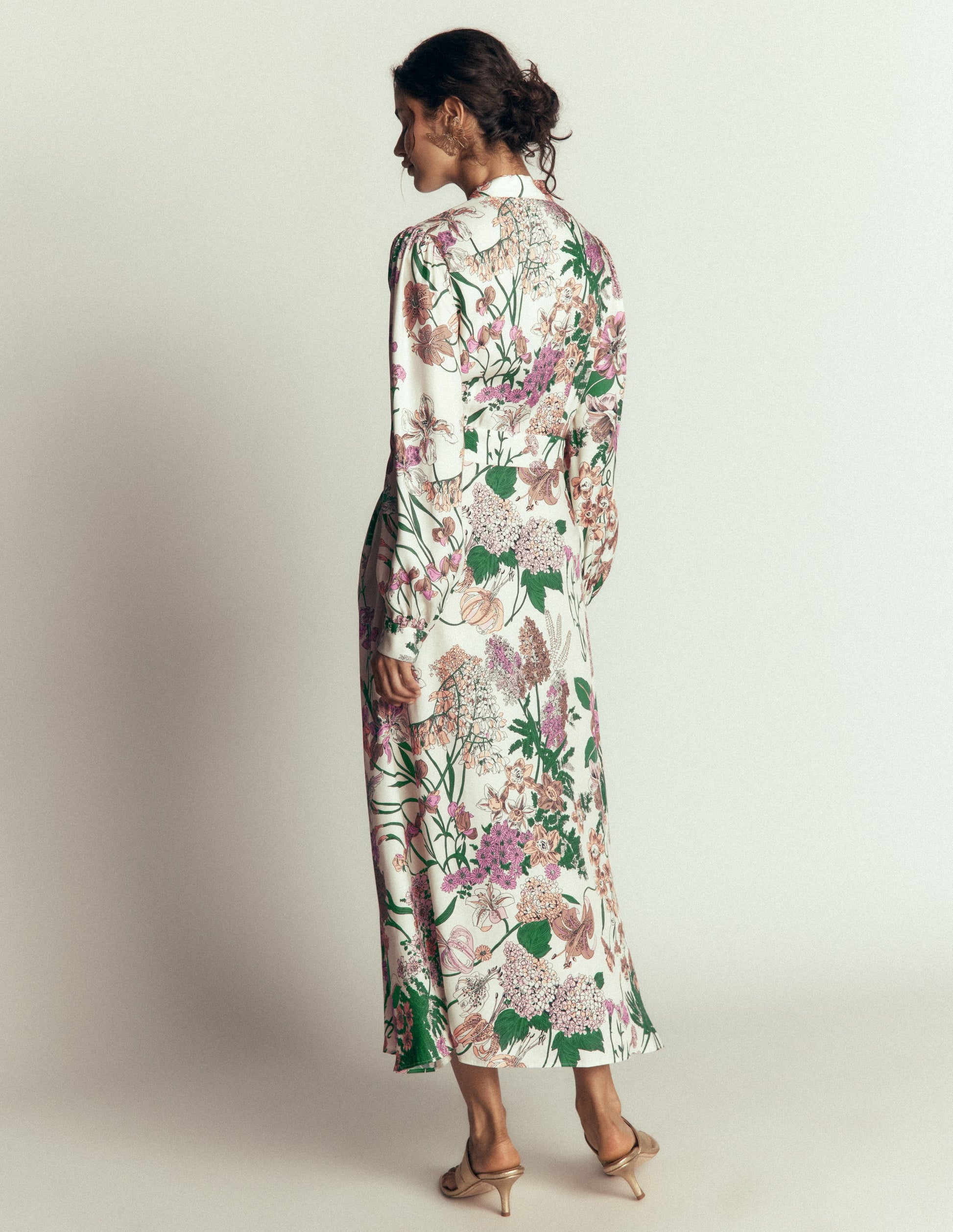 Bow Detail Shirt Dress-Ivory, Whimsical Flora-8