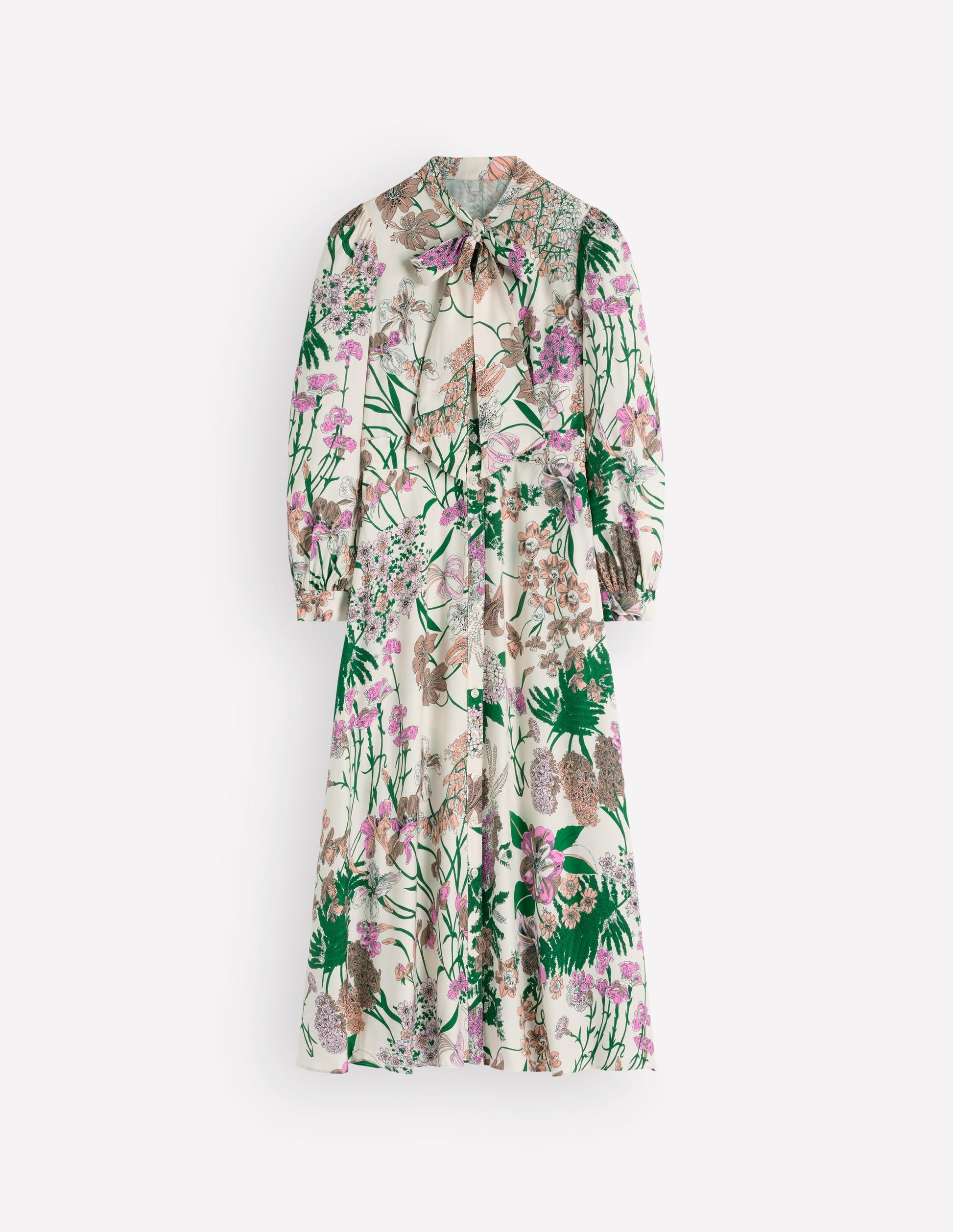 Bow Detail Shirt Dress-Ivory, Whimsical Flora-9