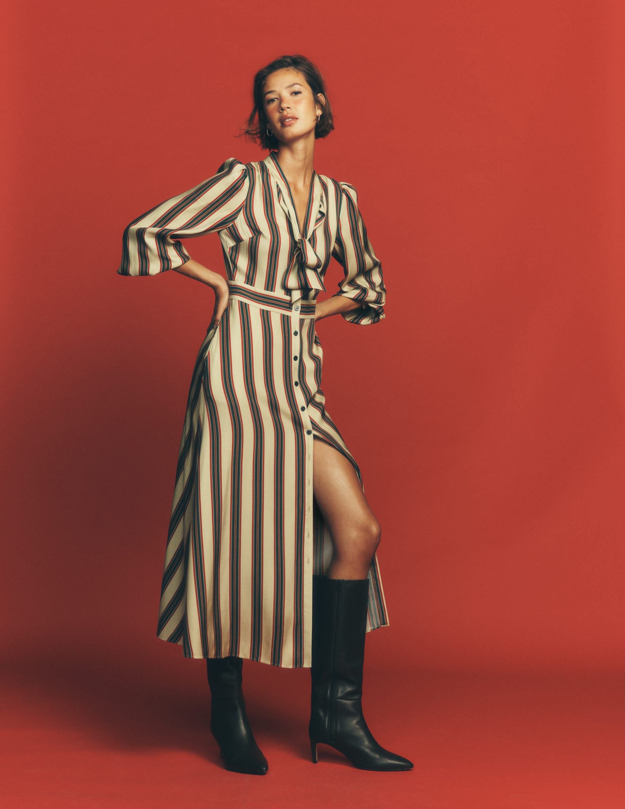 Bow Detail Shirt Dress-Multi, Collegic Stripe - Image 1