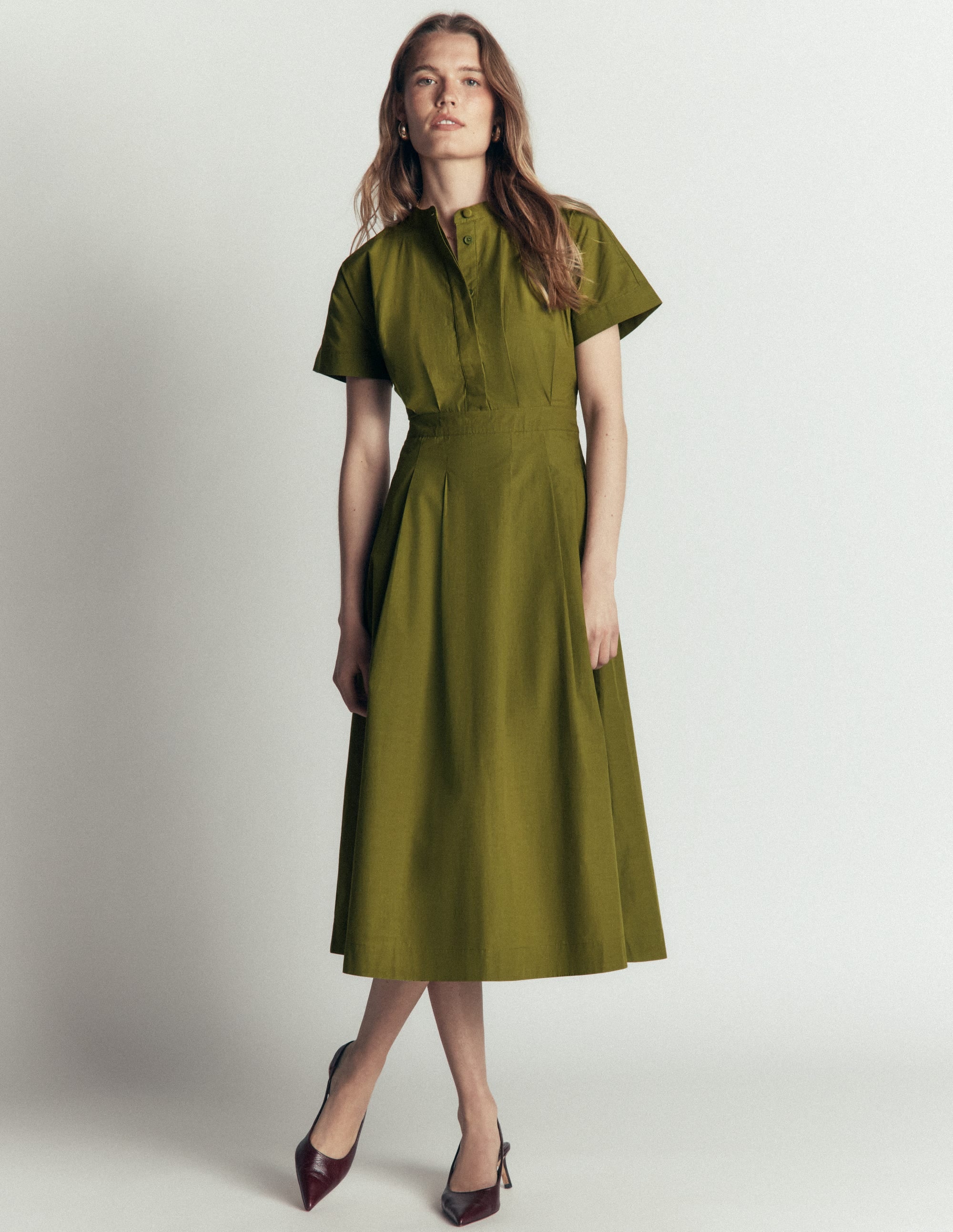Grown On Sleeve Midi Dress-Olive - Image 1