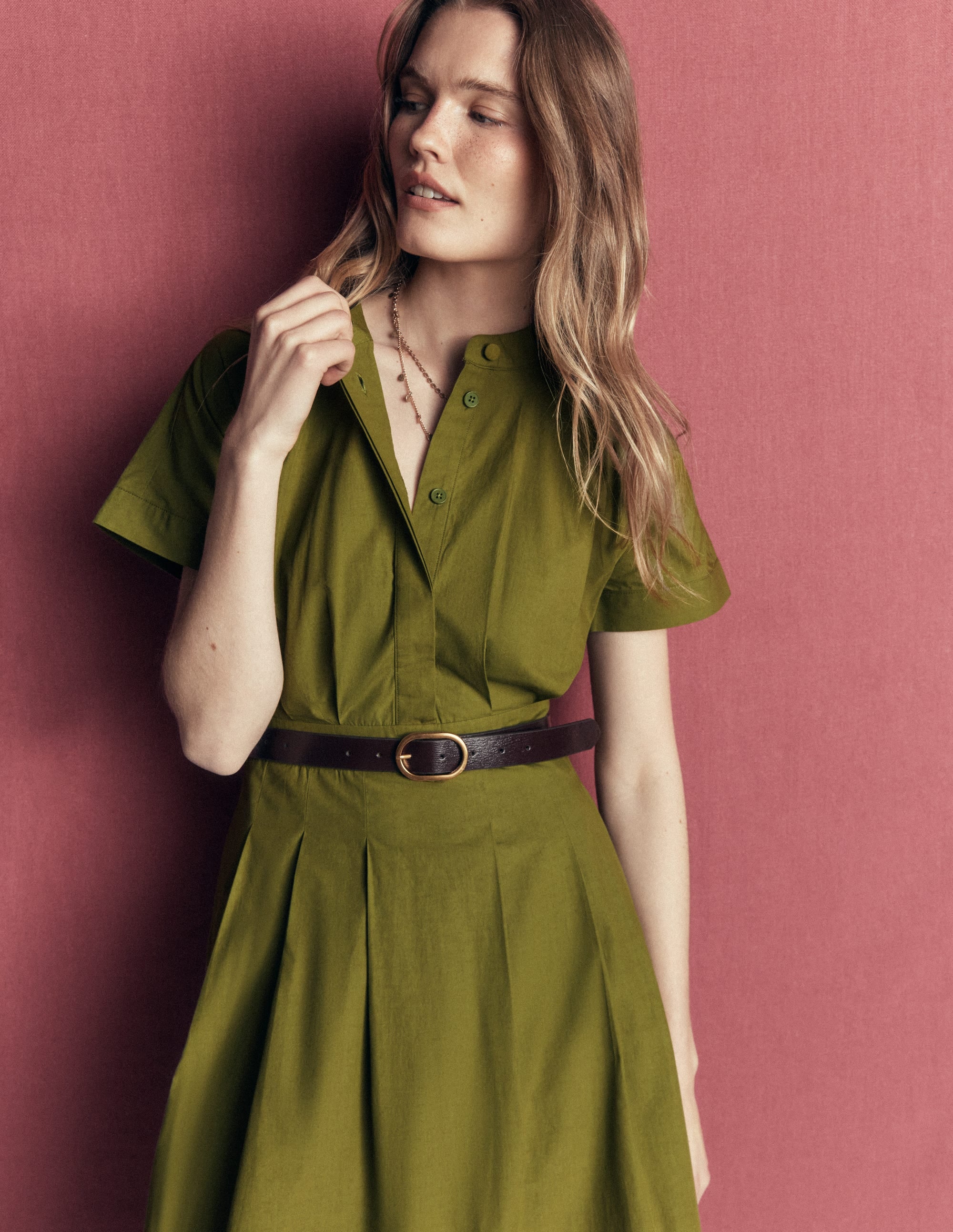 Grown On Sleeve Midi Dress-Olive - Image 2