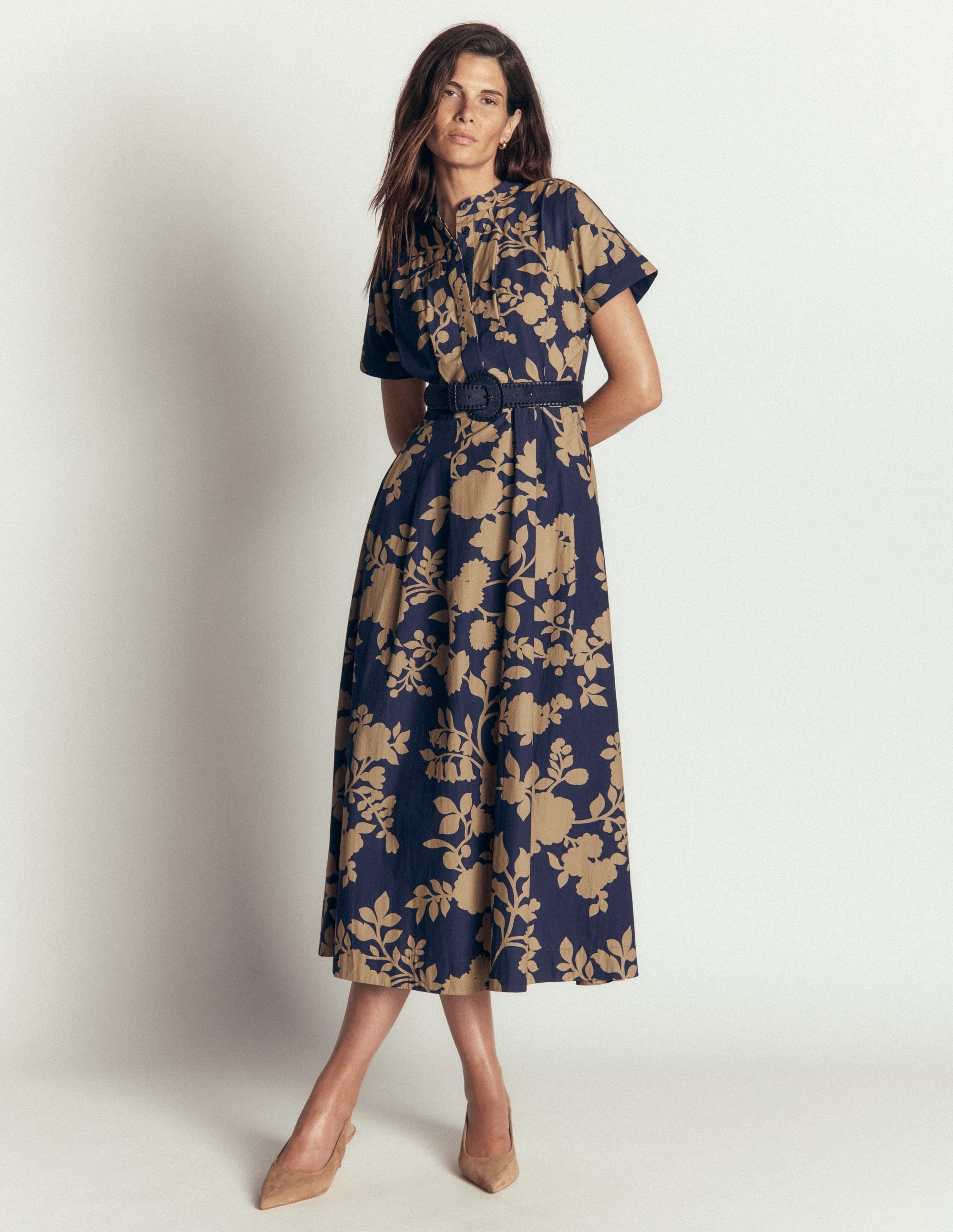 Grown On Sleeve Midi Dress-French Navy, Bouquet Breeze - Image 1