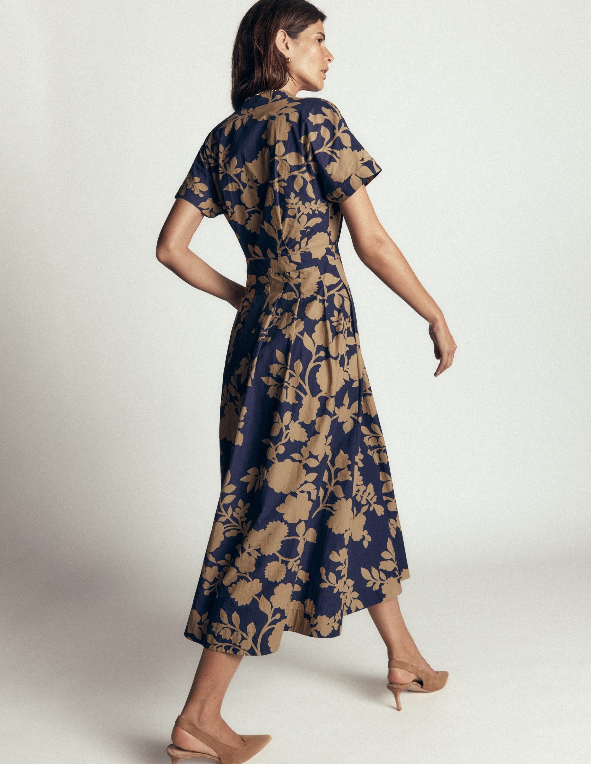 Grown On Sleeve Midi Dress-French Navy, Bouquet Breeze - Image 3