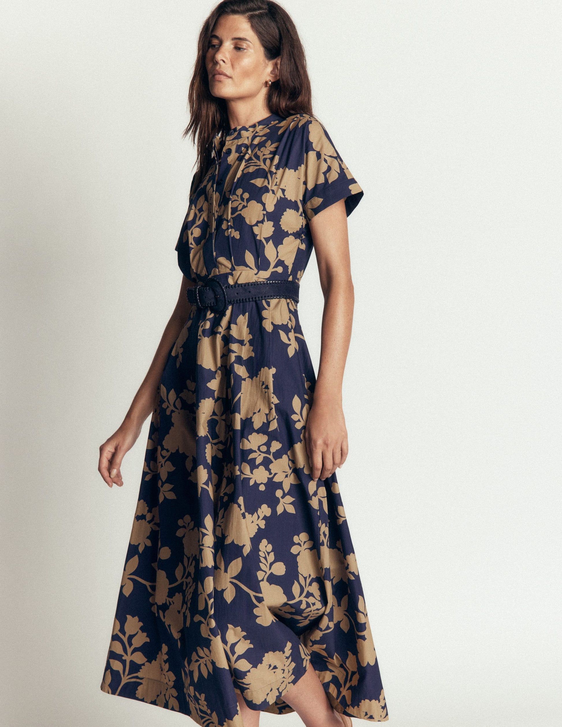 Grown On Sleeve Midi Dress-French Navy, Bouquet Breeze-5