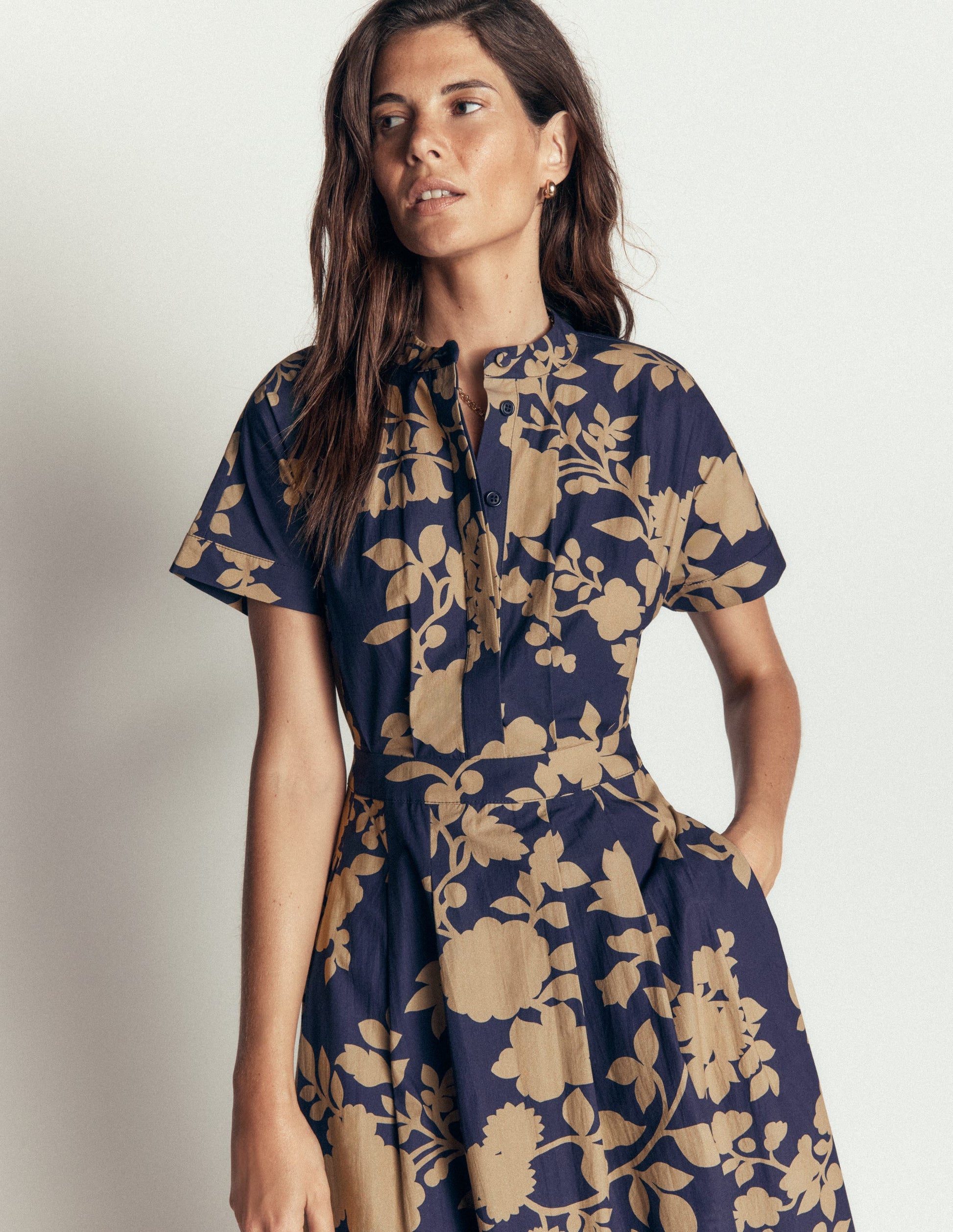 Grown On Sleeve Midi Dress-French Navy, Bouquet Breeze-6