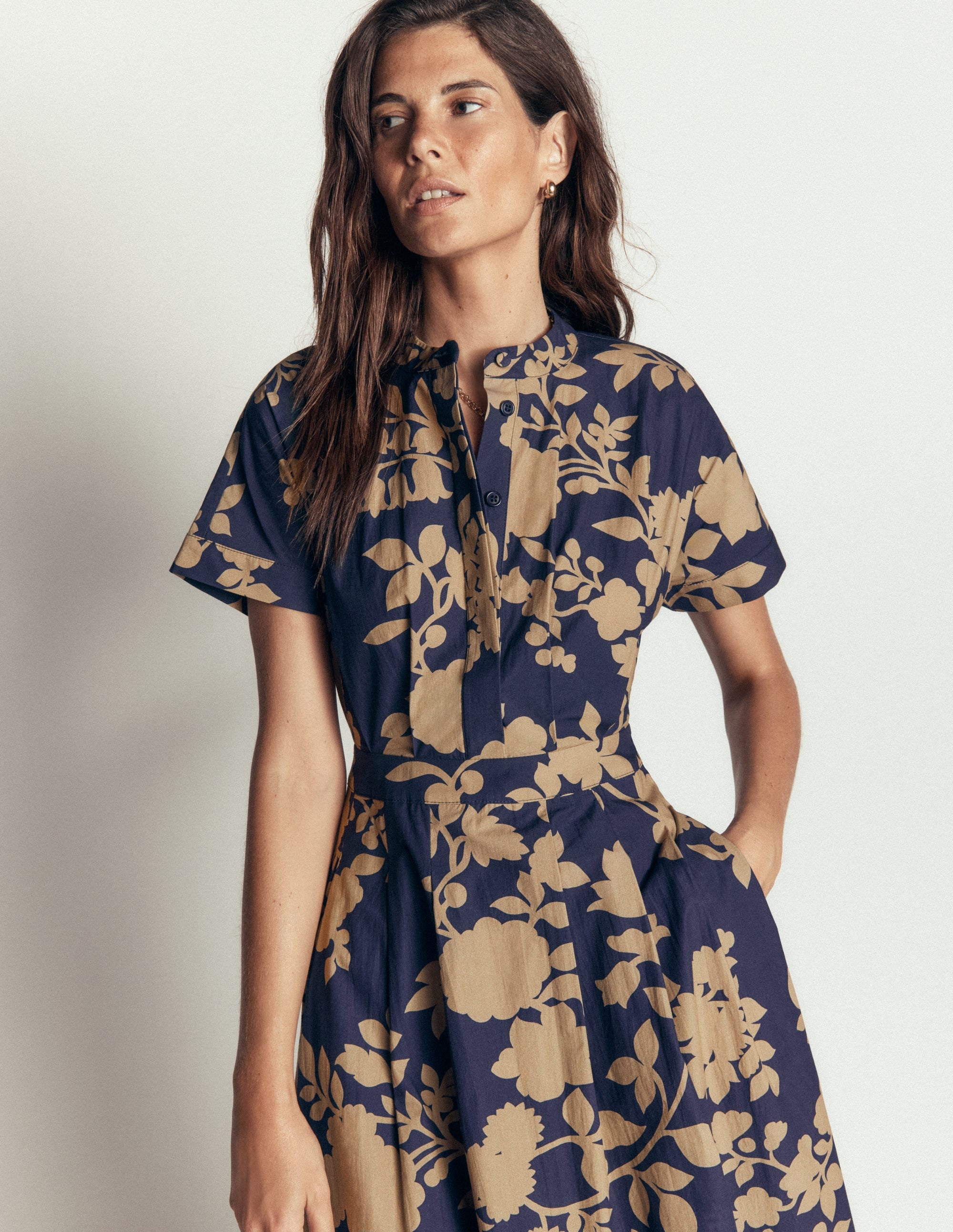 Grown On Sleeve Midi Dress-French Navy, Bouquet Breeze - Image 5