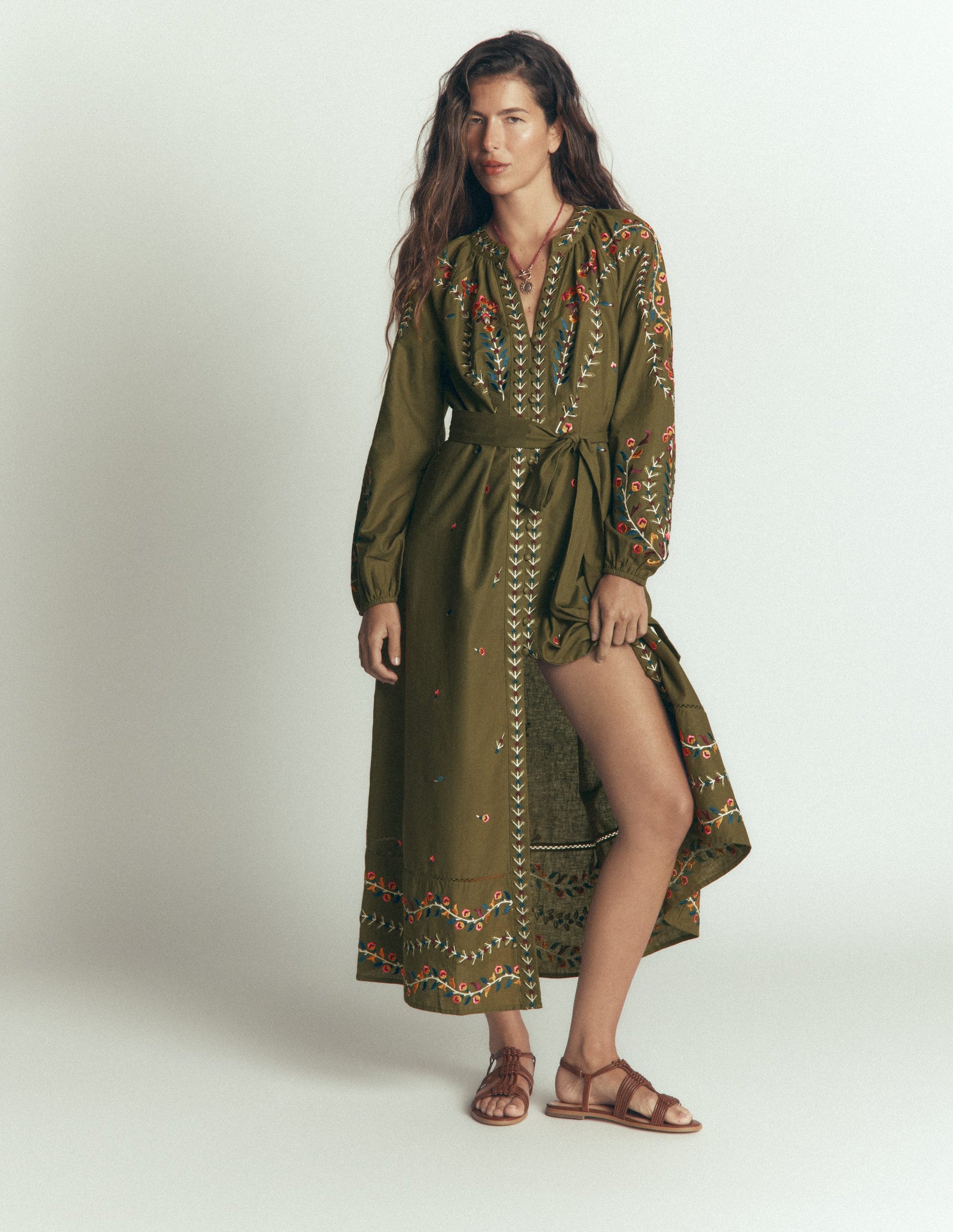 boden green linen dress Boden Women's Embroidered Linen Dress in Green