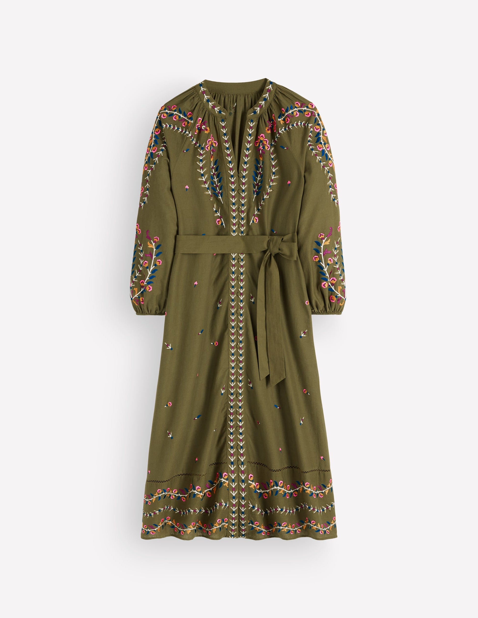 Embroidered Linen Dress-Woodland Green, Embroidery-6