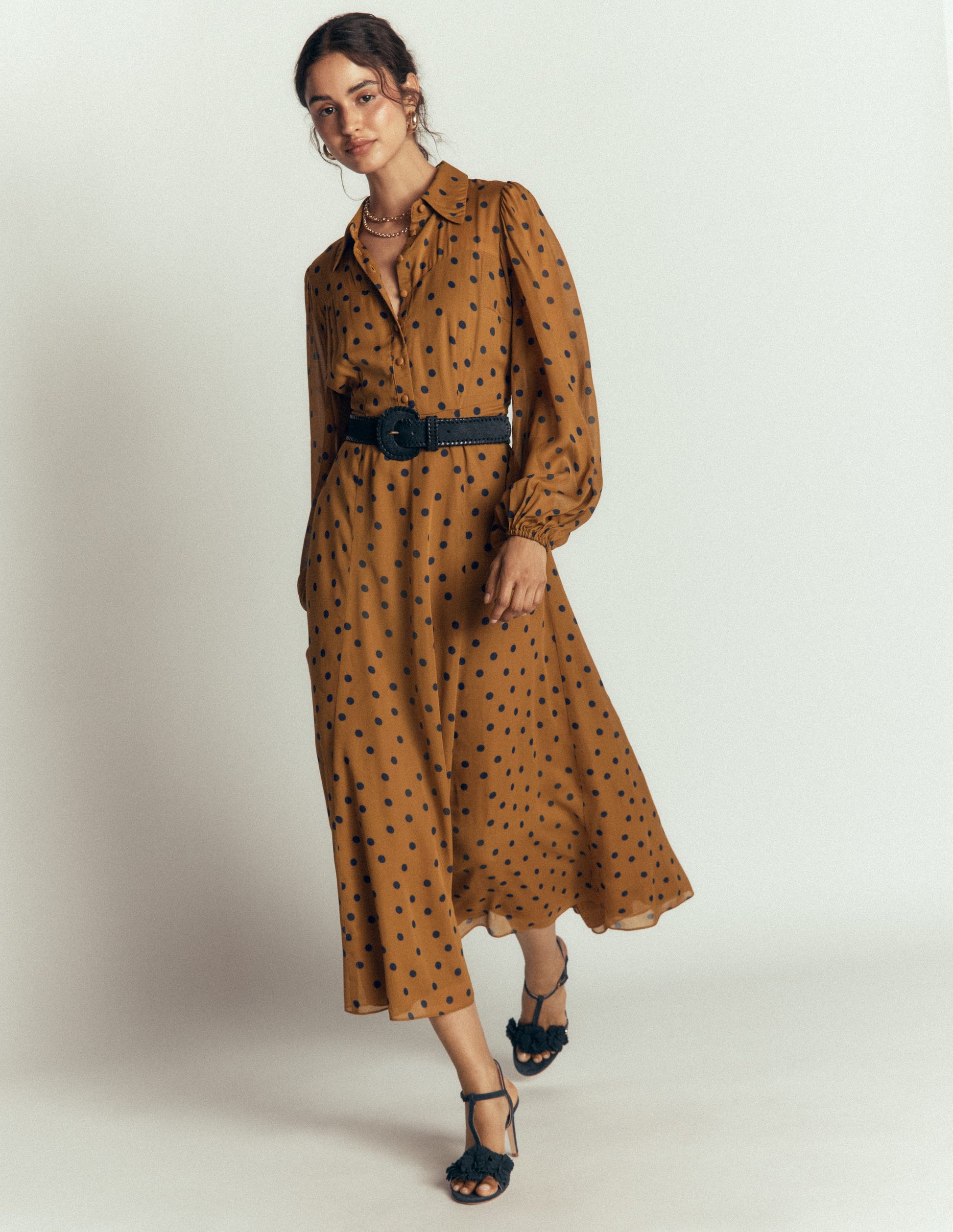 Boden Women's Sheer Yoke Shirt Dress in Brown