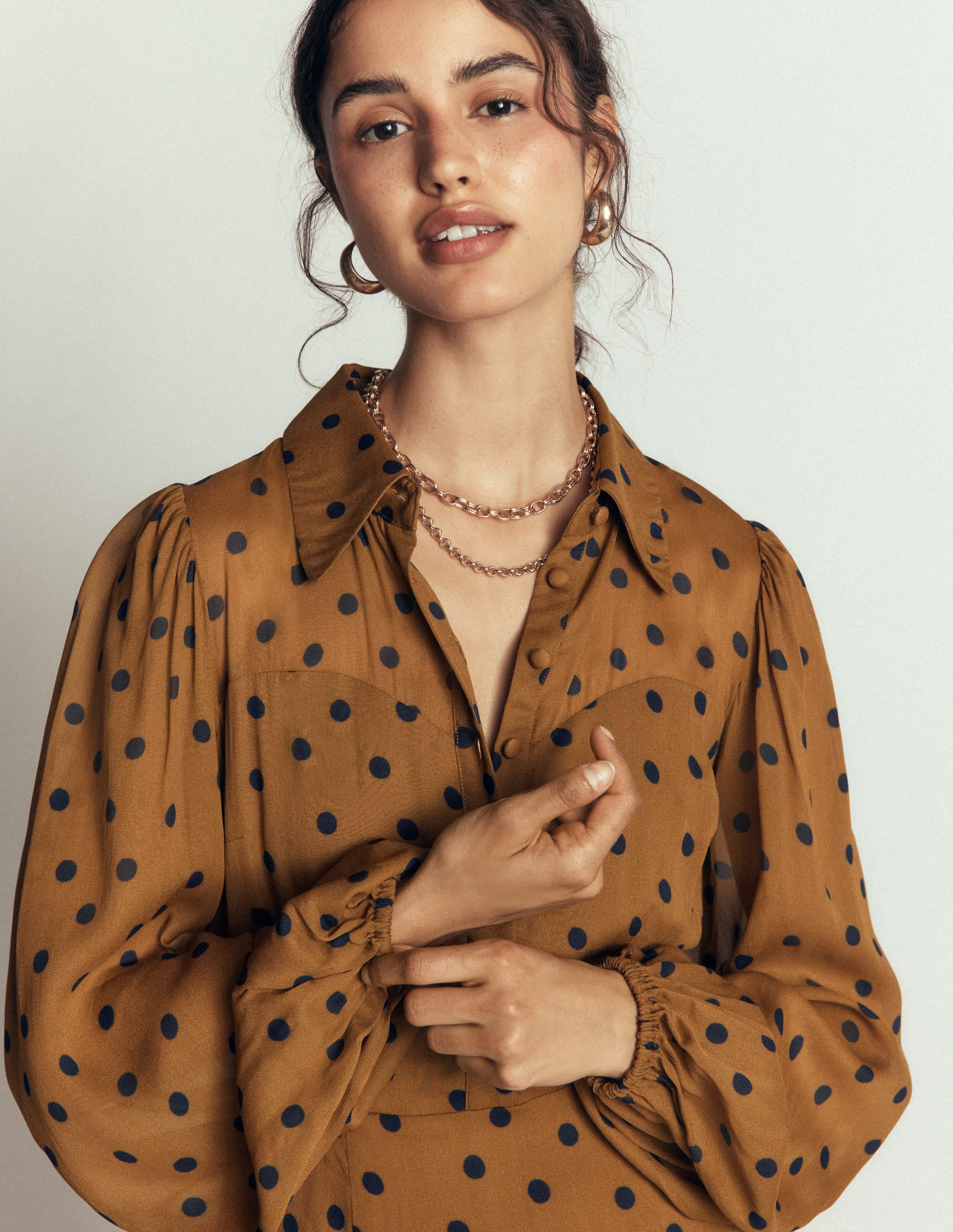 Sheer Yoke Shirt Dress-Rubber and Navy, Painted Dot - Image 2
