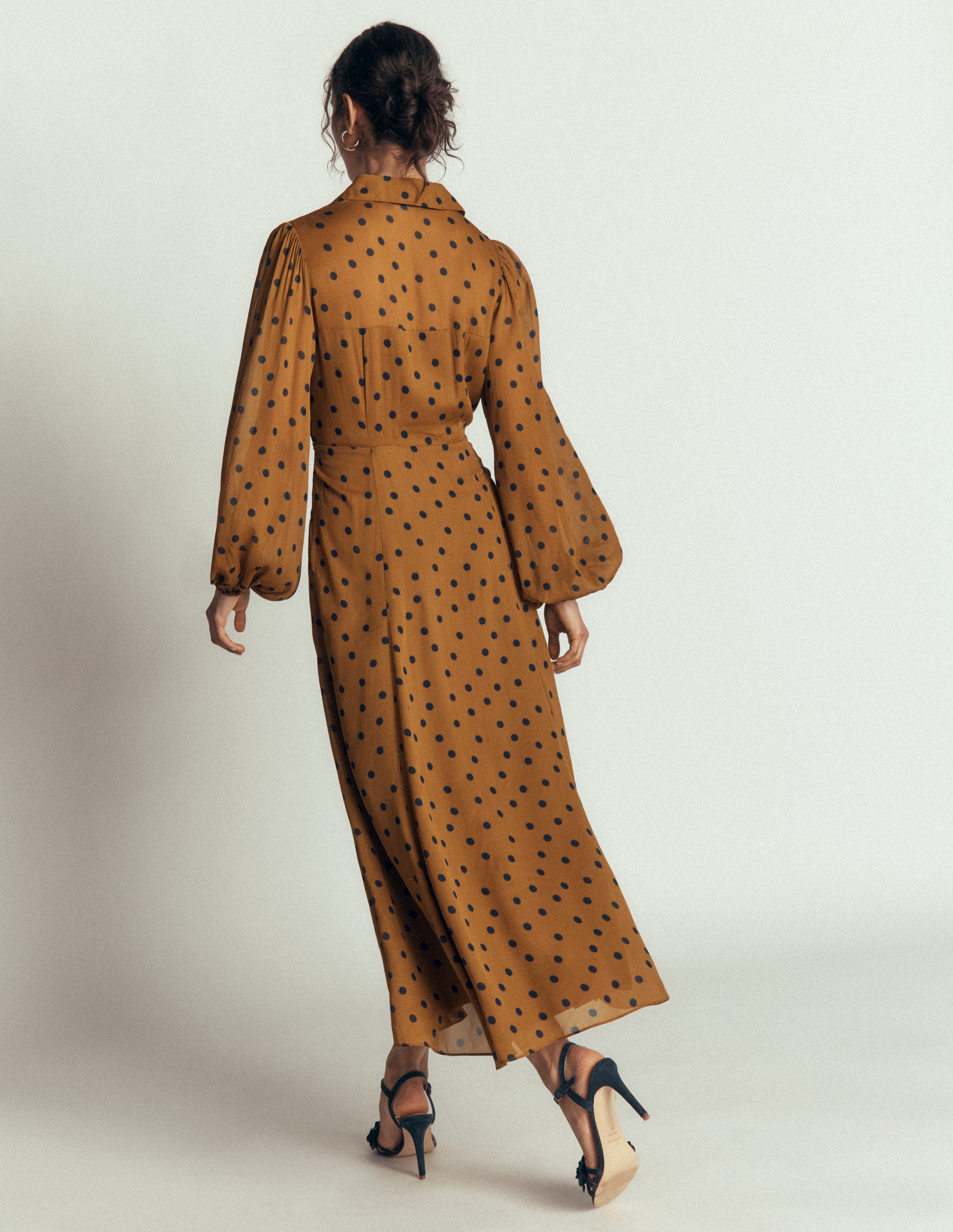 Sheer Yoke Shirt Dress-Rubber and Navy, Painted Dot-3