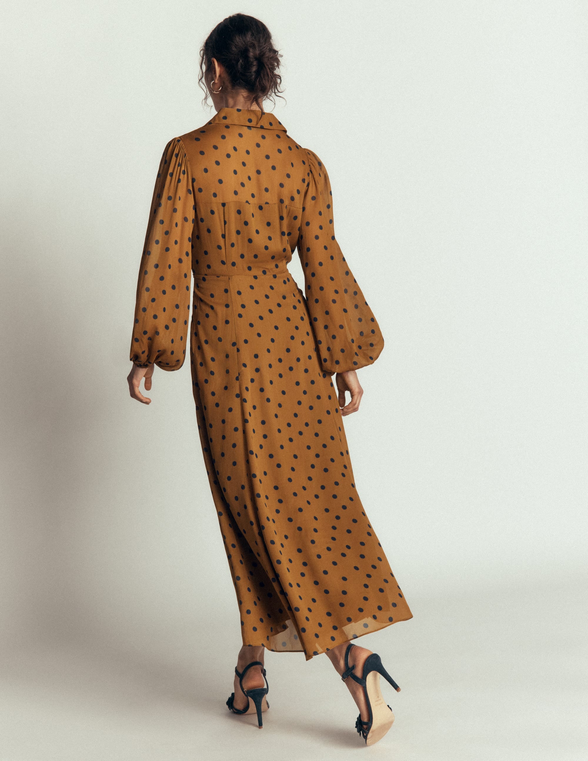Sheer Yoke Shirt Dress-Rubber and Navy, Painted Dot - Image 3