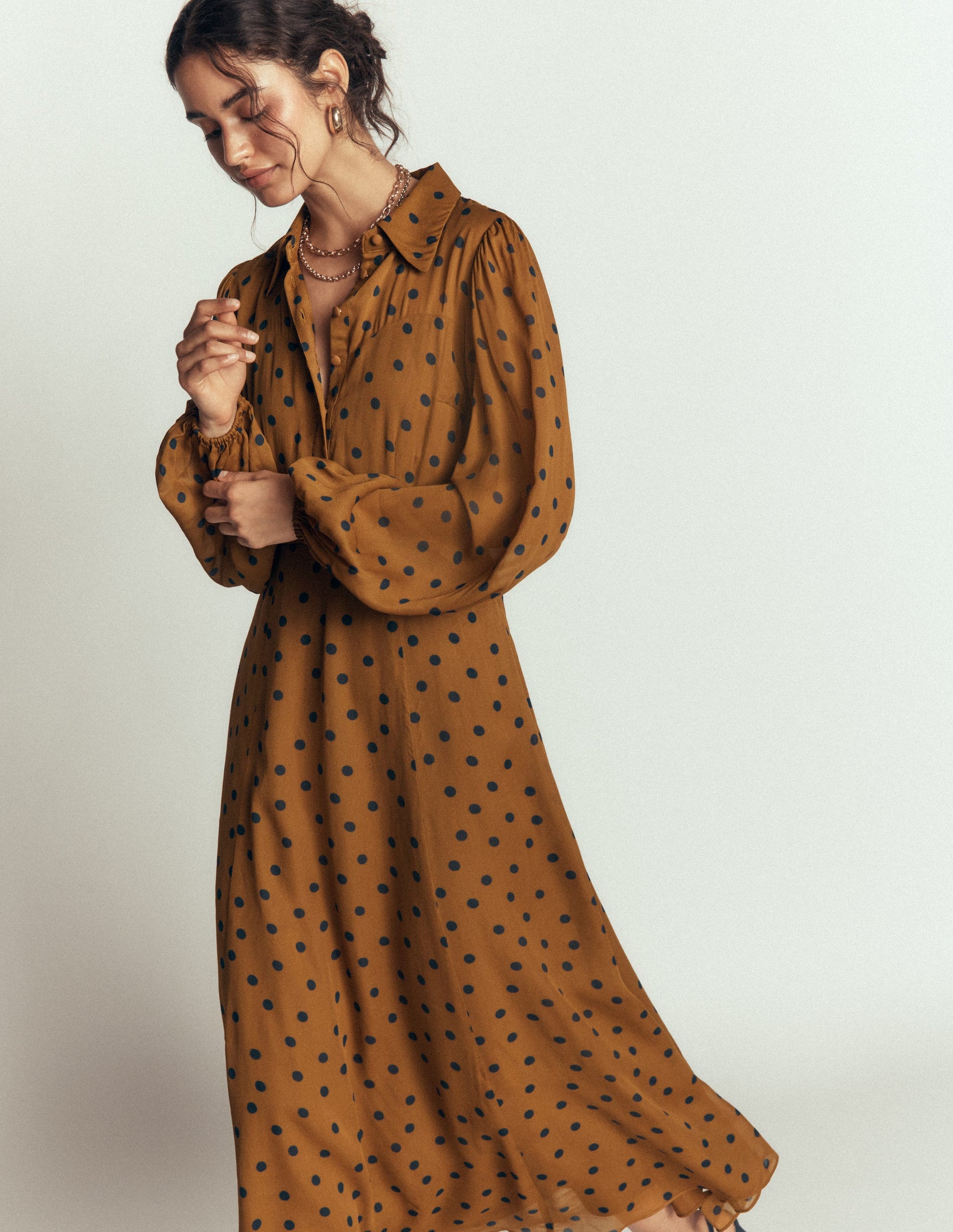 Sheer Yoke Shirt Dress-Rubber and Navy, Painted Dot-4