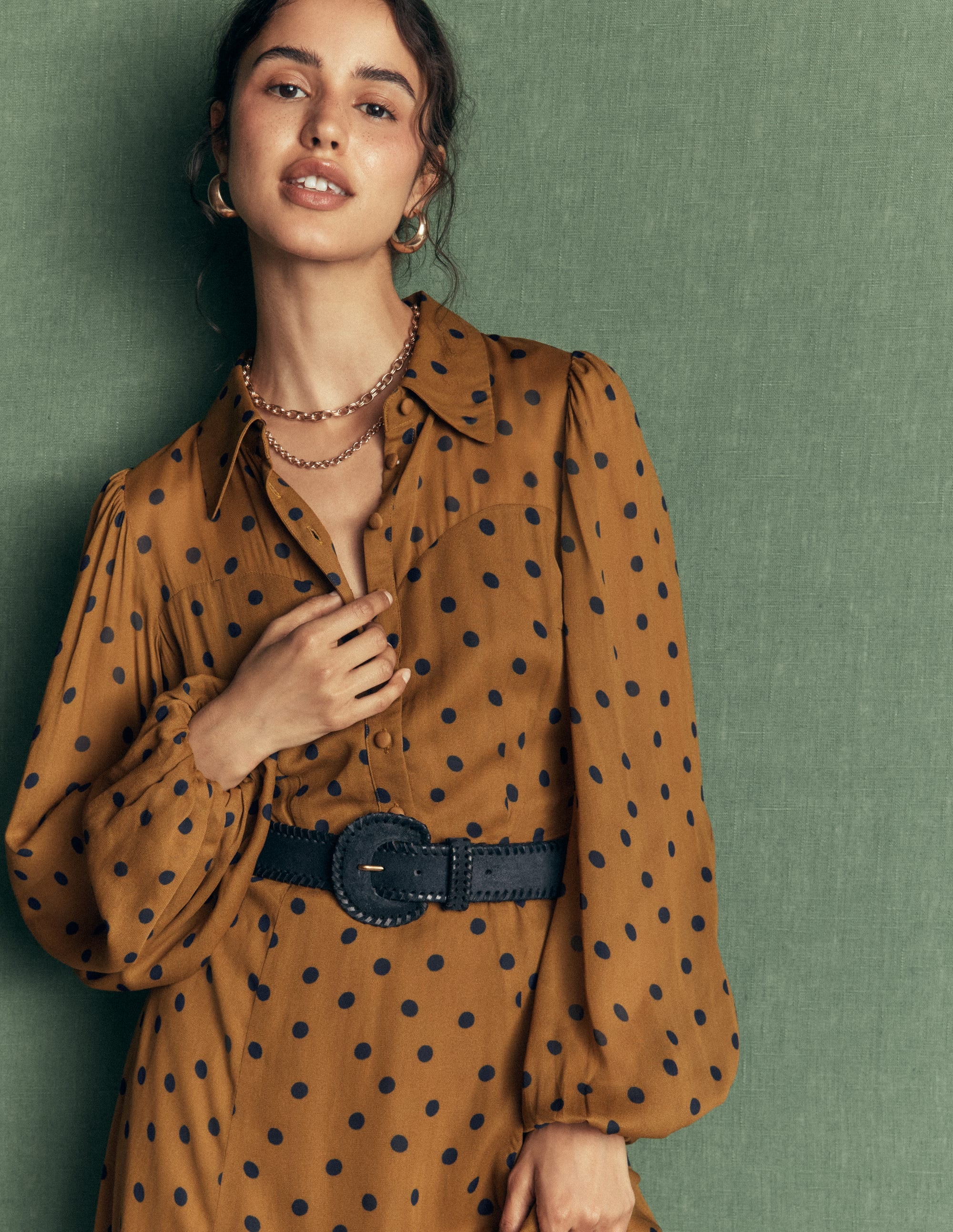 Sheer Yoke Shirt Dress-Rubber and Navy, Painted Dot - Image 5